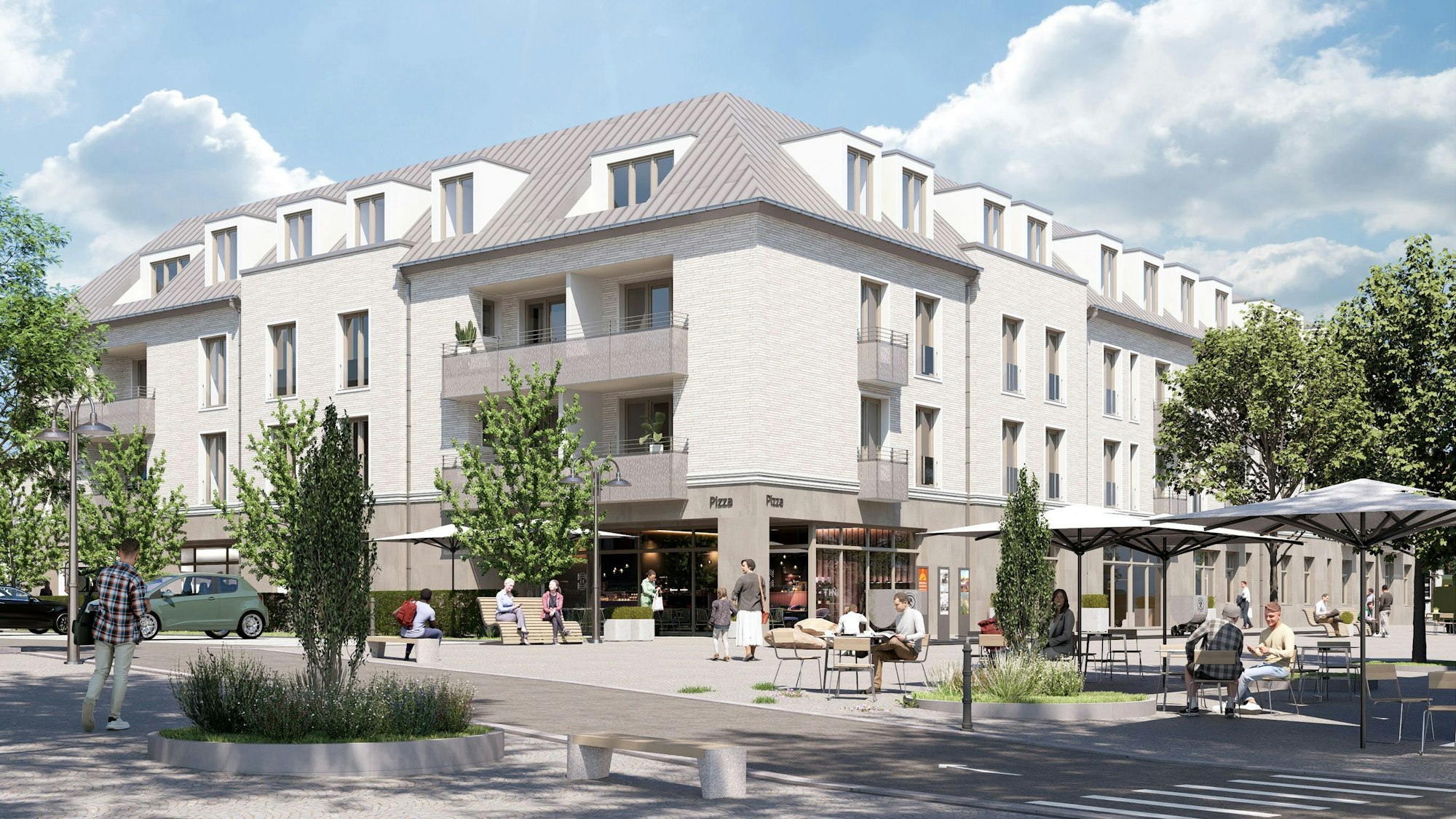 Das Bild zeigt die Visualisierung eines Wohn- und Geschäftshauses, das am Bleibergplatz in Mechernich errichtet werden soll.