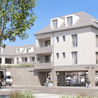 Das Bild zeigt die Visualisierung eines Wohn- und Geschäftshauses, das am Bleibergplatz in Mechernich errichtet werden soll.