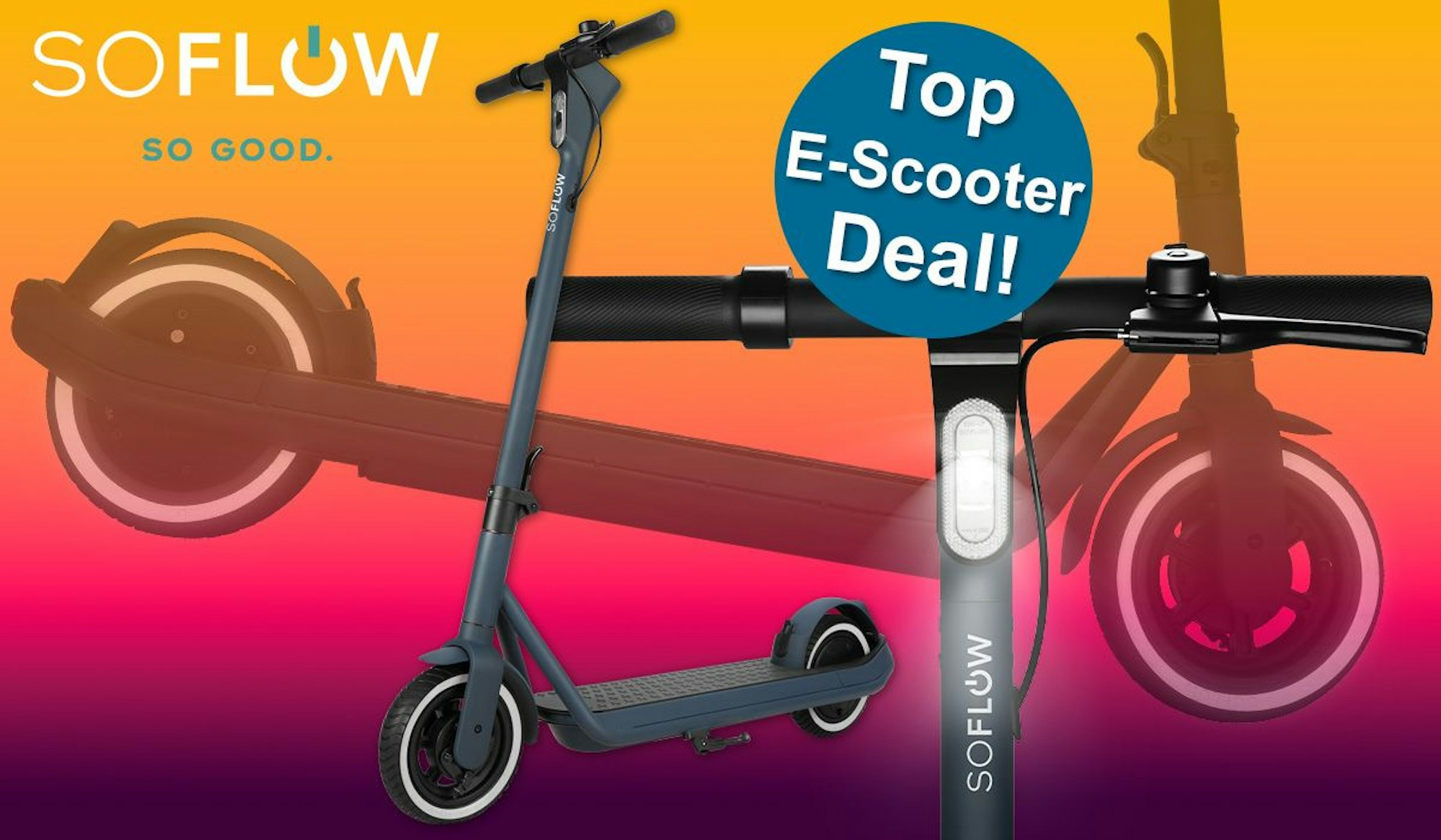 SoFlow SO ONE Lite E-Scooter vor einem farbigen orange roten Hintergrund.