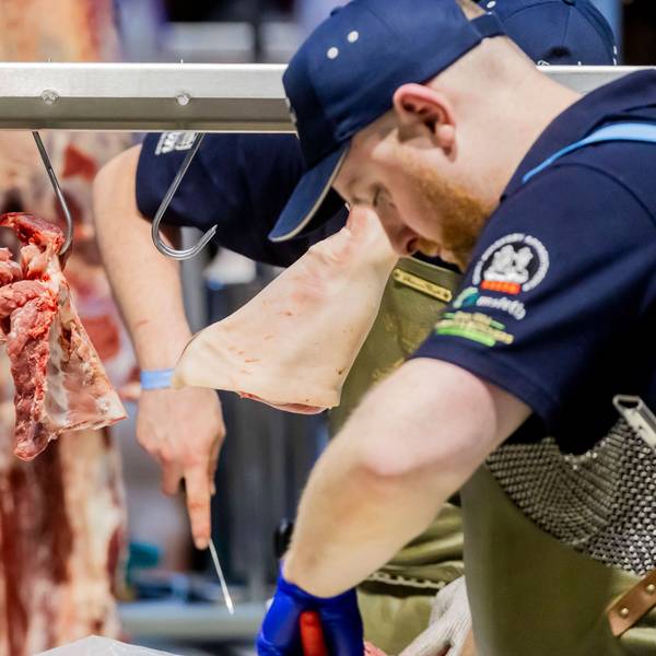 Metzger bei der Verarbeitung von Fleisch in einer Fleischerei in Frankreich. (Symbolbild)