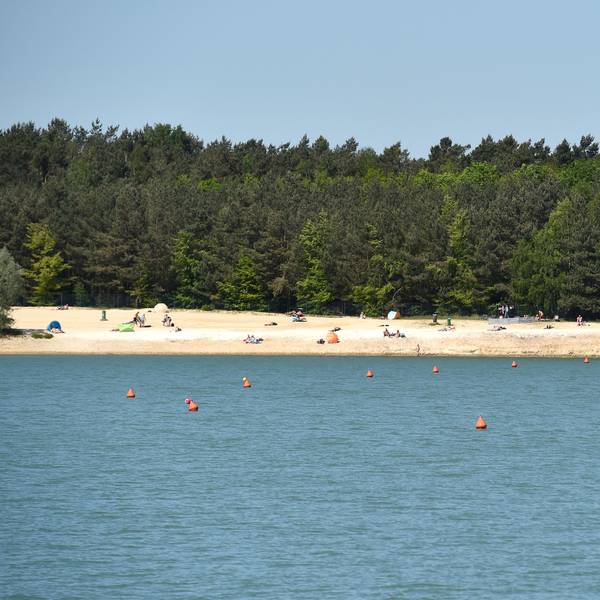 Haltern am See: Ein Windsurfer fährt bei warmen Temperaturen über den Silbersee II.