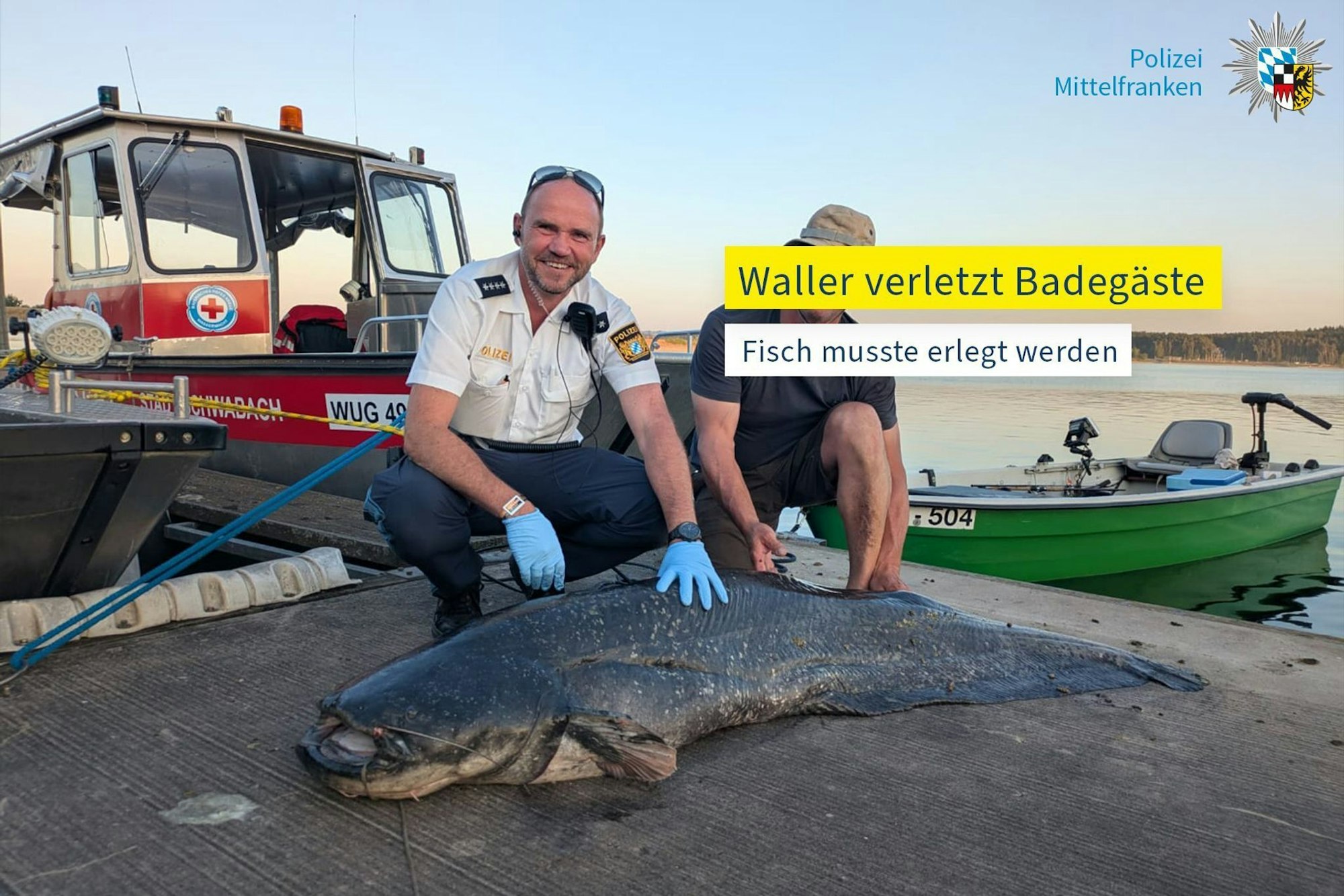 Die Polizei hat ein Foto des erlegten Riesenwels veröffentlicht.
