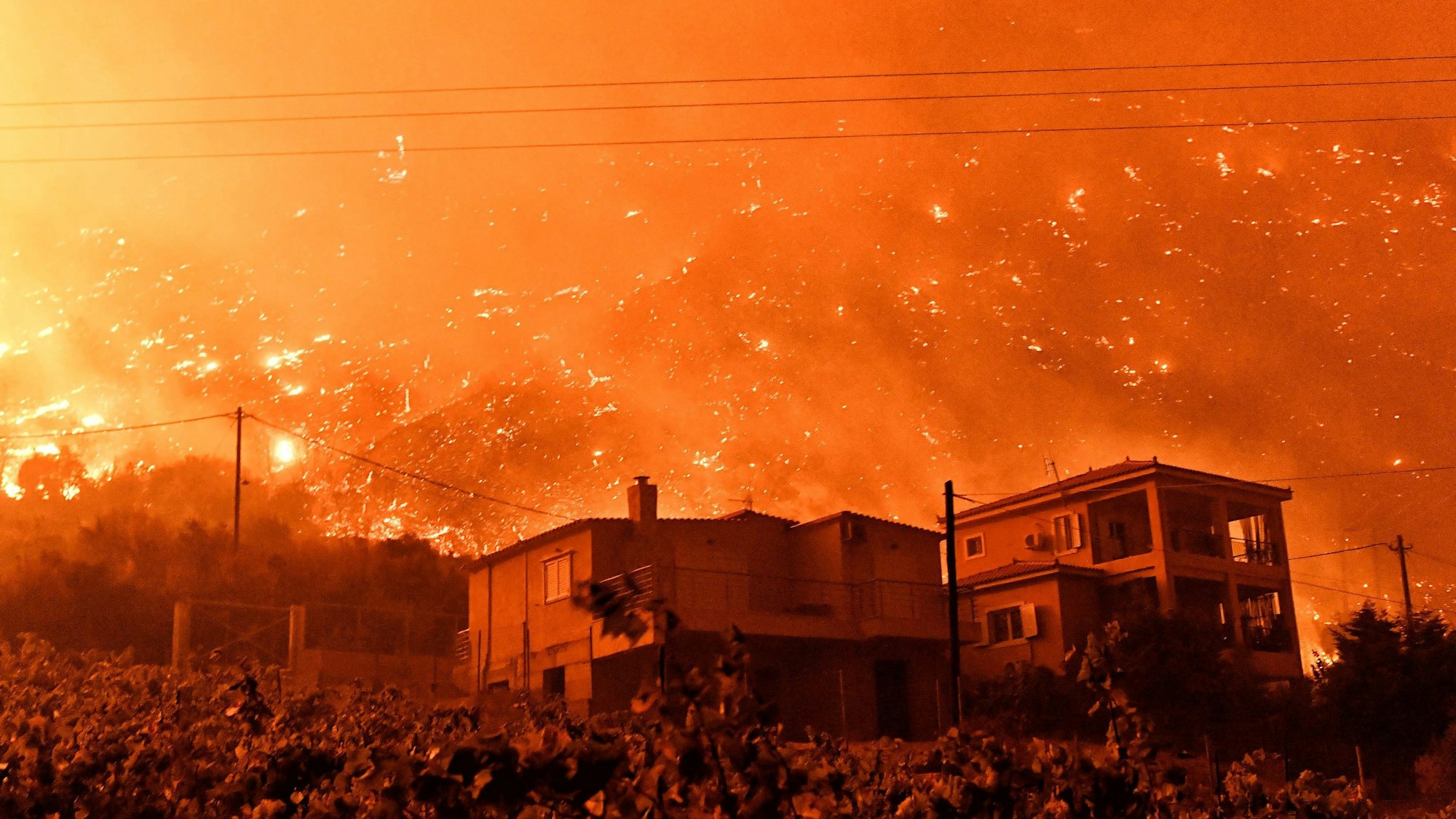 Bei den derzeitigen Bränden auf der Insel Chios vermuten die Behörden Brandstiftung.