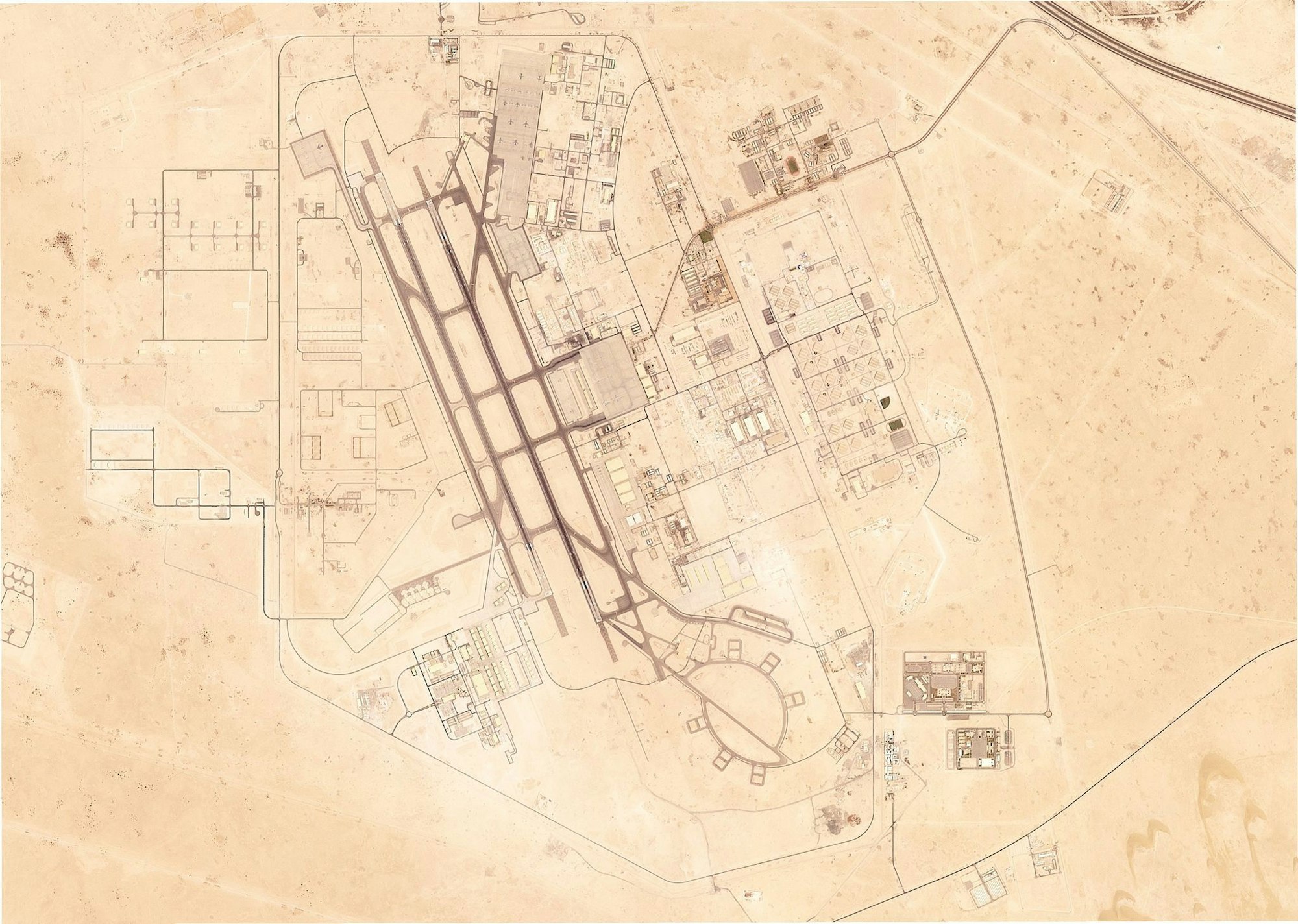Dieses Satellitenbild von Planet Labs PBC via AP zeigt den Luftwaffenstützpunkt Al Udeid außerhalb von Doha.
