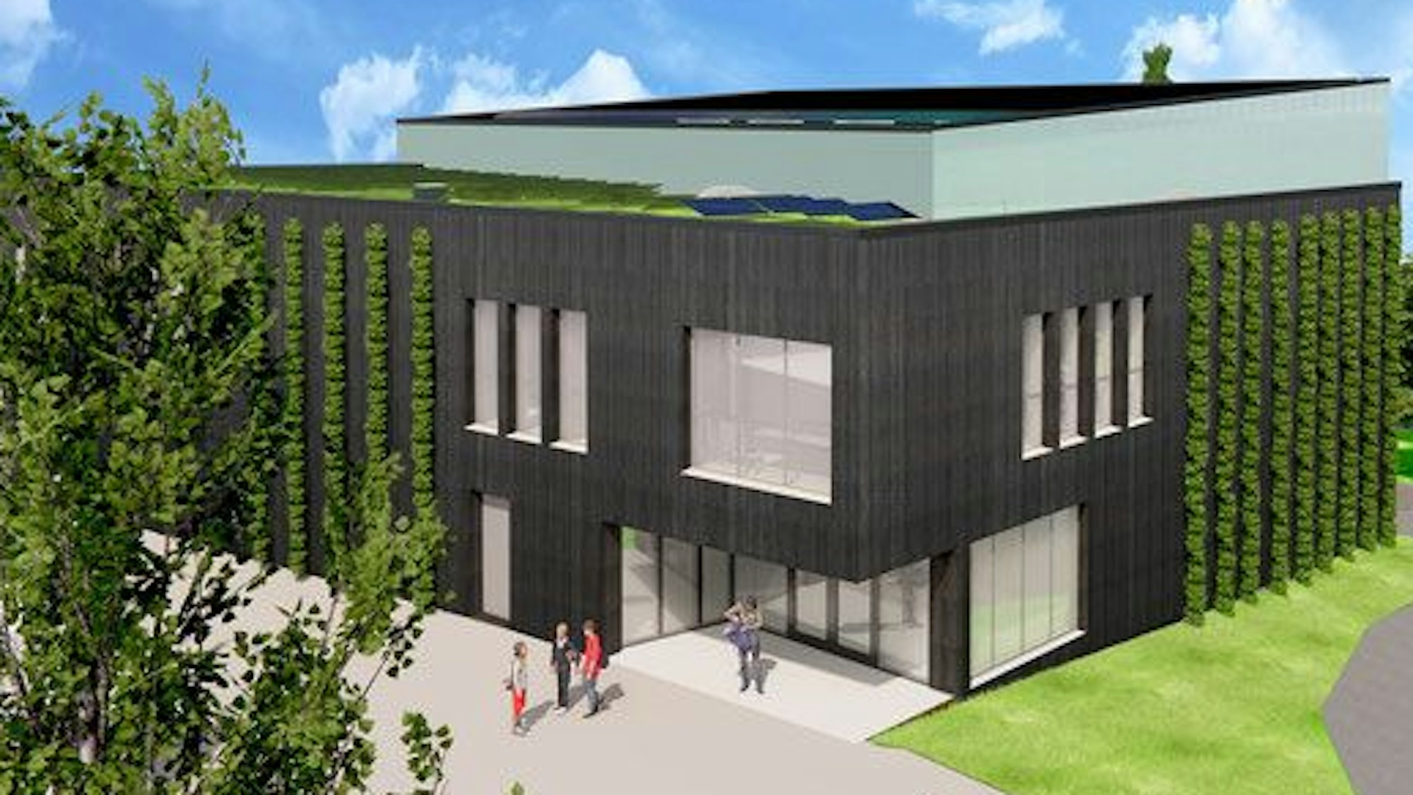 Die neue Halle an der Grundschule Wenigerbach wird in Holz-Hybrid-Bauweise mit Gründach und Photovoltaik errichtet.