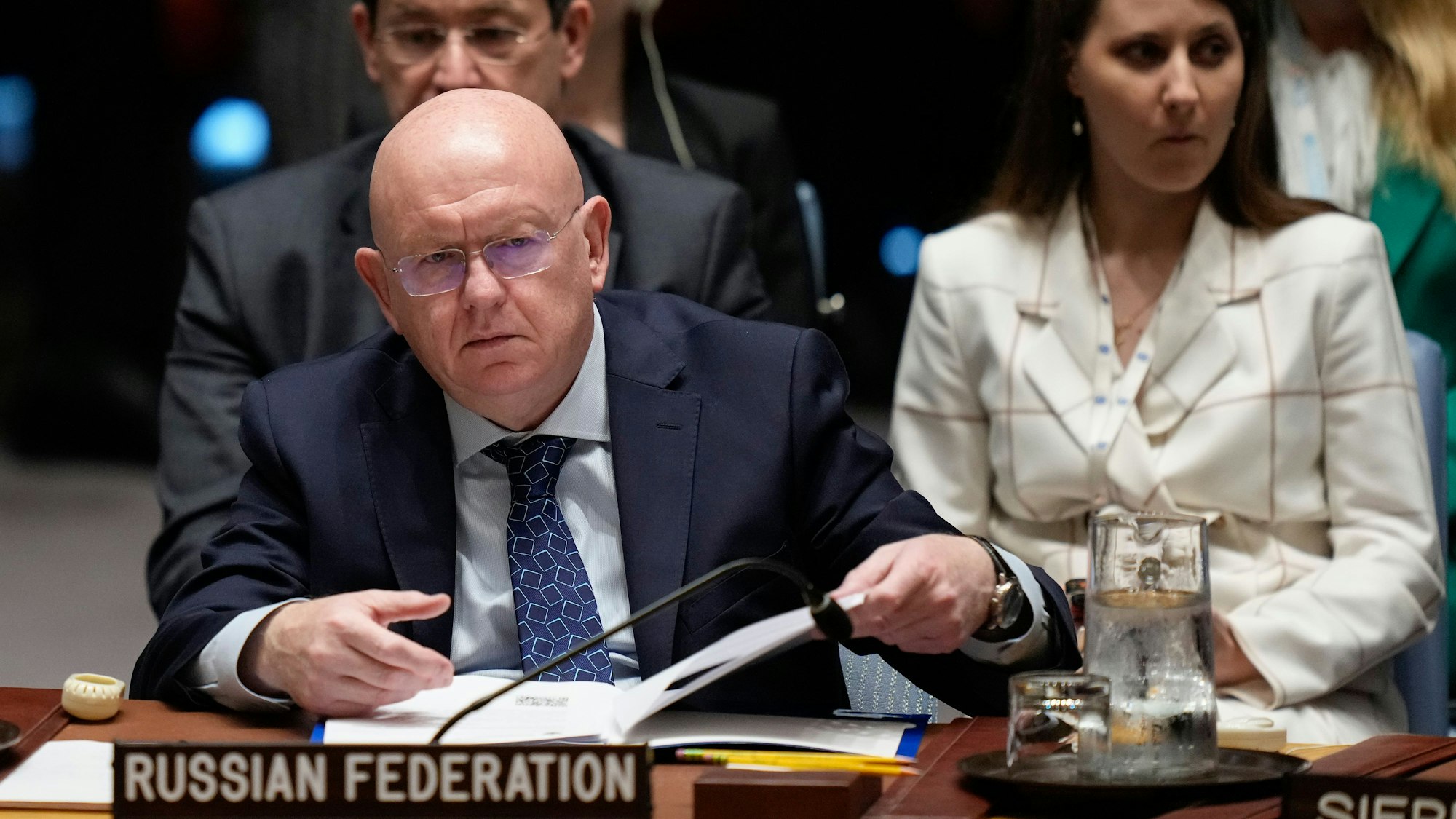 Wassili Nebensja, russischer Botschafter bei den Vereinten Nationen, spricht während einer Sitzung des Sicherheitsrates im UN-Hauptquartier. (Archivbild)