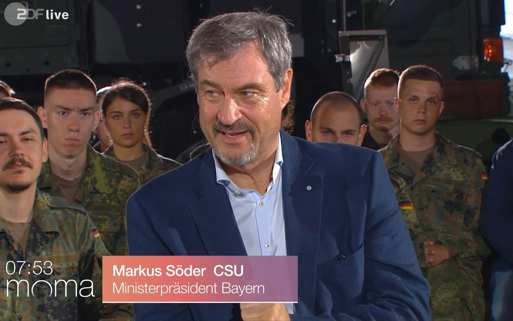 Der bayerische Ministerpräsident Markus Söder (CSU) spricht sich für die Wiedereinführung der Wehrpflicht aus. (Bild: ZDF)