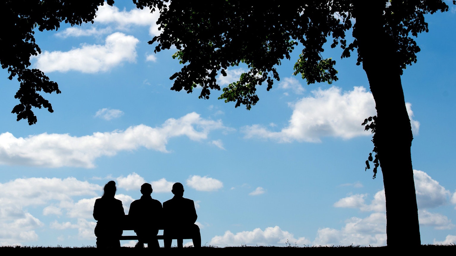 Drei ältere Personen sitzen am 04.06.2015 im Schatten eines Baumes auf einer Bank am Oderdeich im polnischen Slubice, der Nachbarstadt von Frankfurt (Oder) (Brandenburg). Zum Wochenende (06./07.06.2015) soll der Sommer mit Temperaturen über 30 Grad Einzug halten. Foto: Patrick Pleul/ZB +++(c) ZB-FUNKREGIO OST - Honorarfrei nur für Bezieher des ZB-Regiodienstes+++