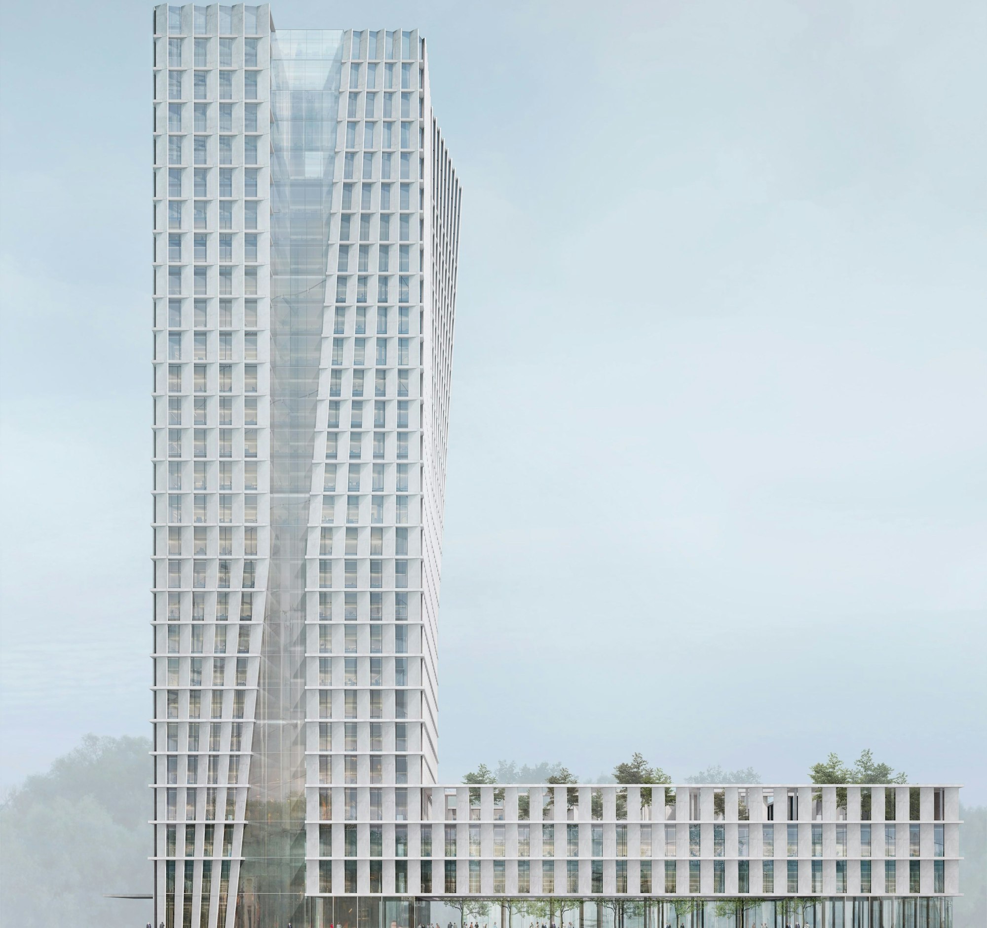 So soll das am Deutzer Messeglände geplante Hochhaus aussehen.