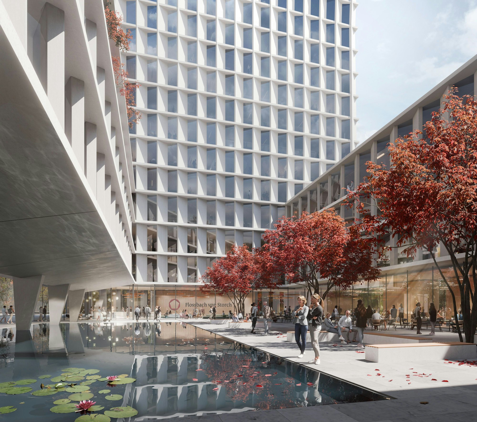 Auf einer Grafik ist der Innenhof eines geplanten Hochhauses zu sehen.