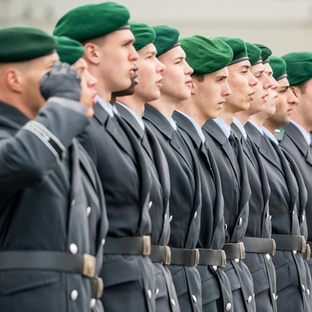 Rekruten der Bundeswehr leisten das feierliche Gelöbnis.