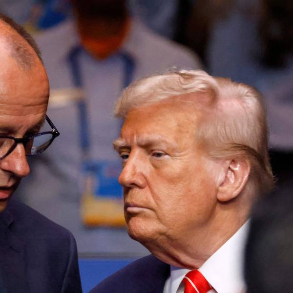 Bundeskanzler Friedrich Merz zusammen mit US-Präsident Donald Trump beim Nato-Gipfel. (Archivbild)