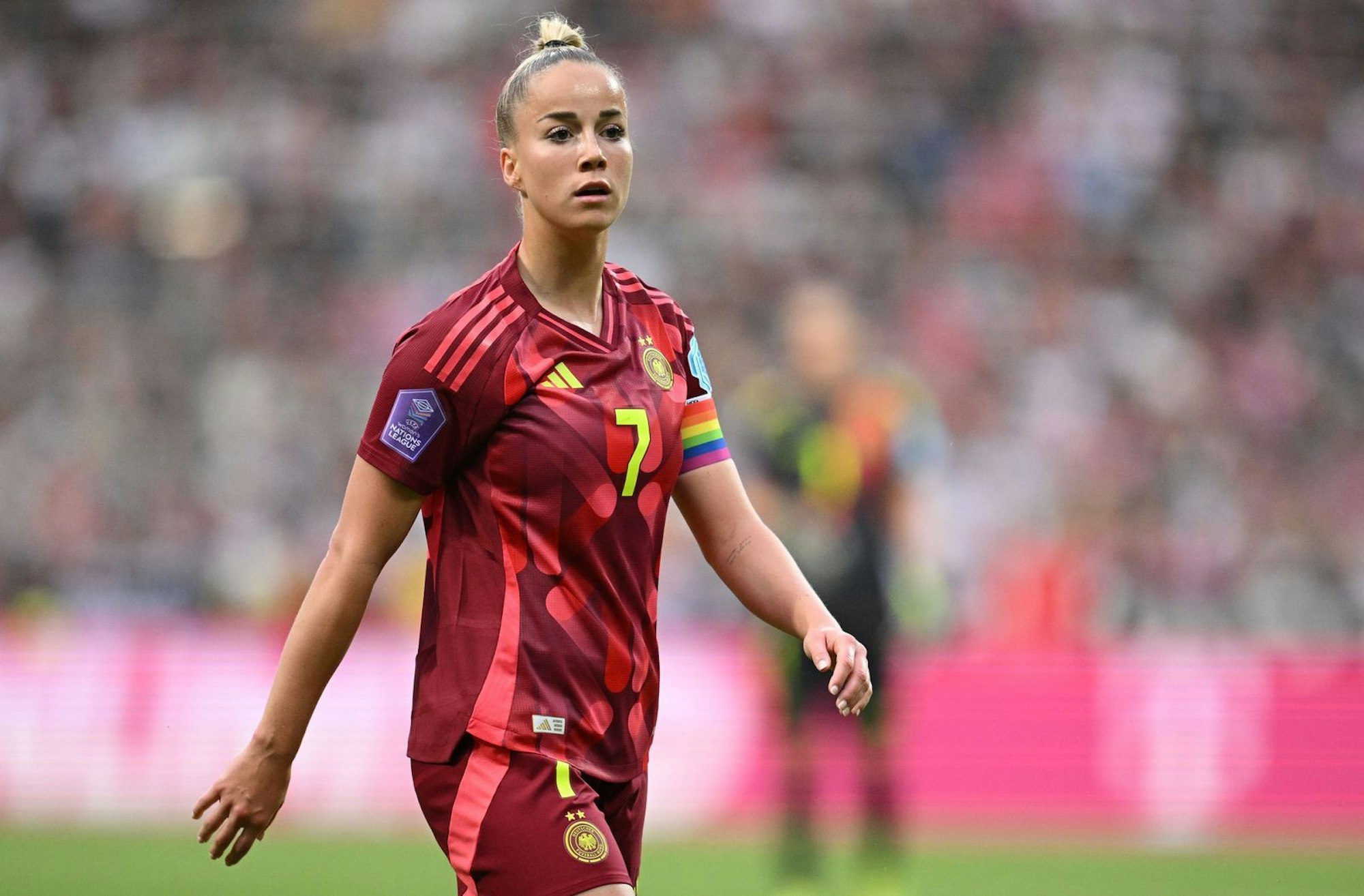 Giulia Gwinn ist zuversichtlich, dass für Deutschland in der Schweiz bei der Europameisterschaft etwas drin ist - vor allem nach dem 4:0 Sieg gegen die Niederlande am 30. Mai in Bremen. (Bild: 2025 Getty Images/Stuart Franklin)
