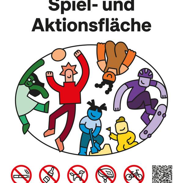 Das neue Schild der Stadt Köln für die Spiel- und Aktionsflächen.