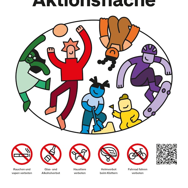 Das neue Schild der Stadt Köln für die Spiel- und Aktionsflächen.