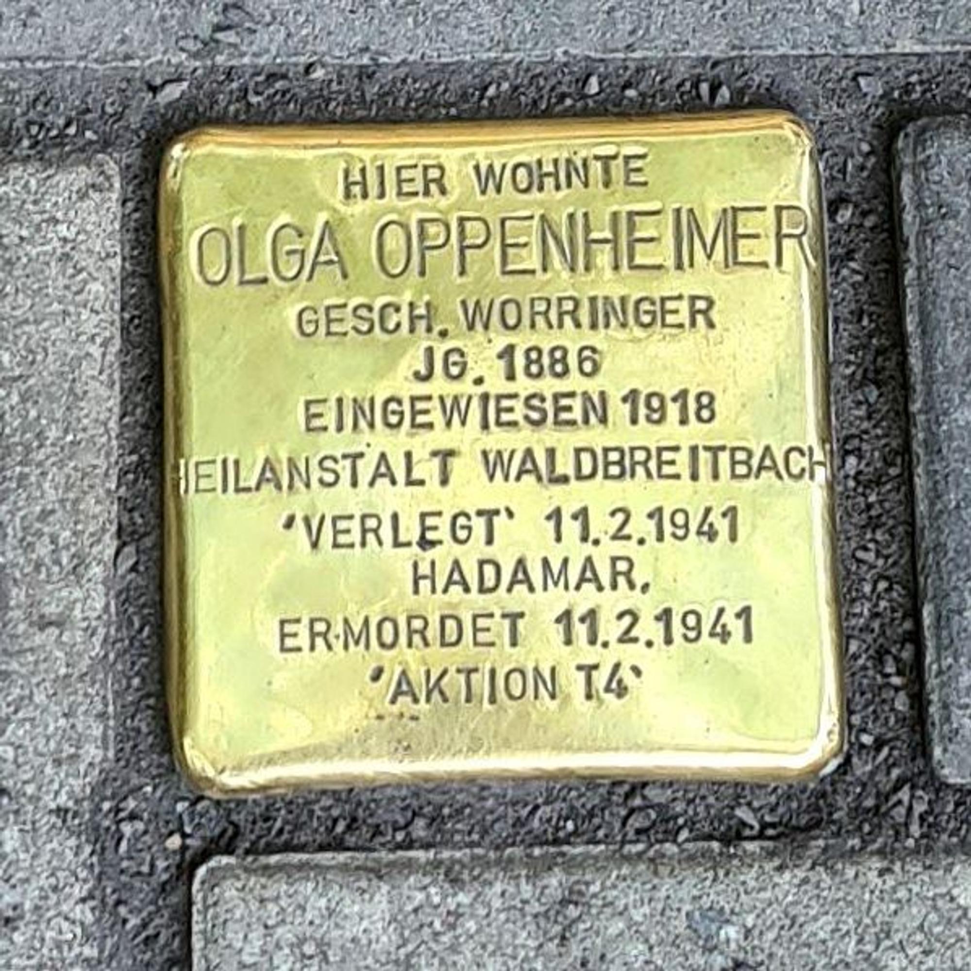 Stolperstein für Olga Oppenheimer.