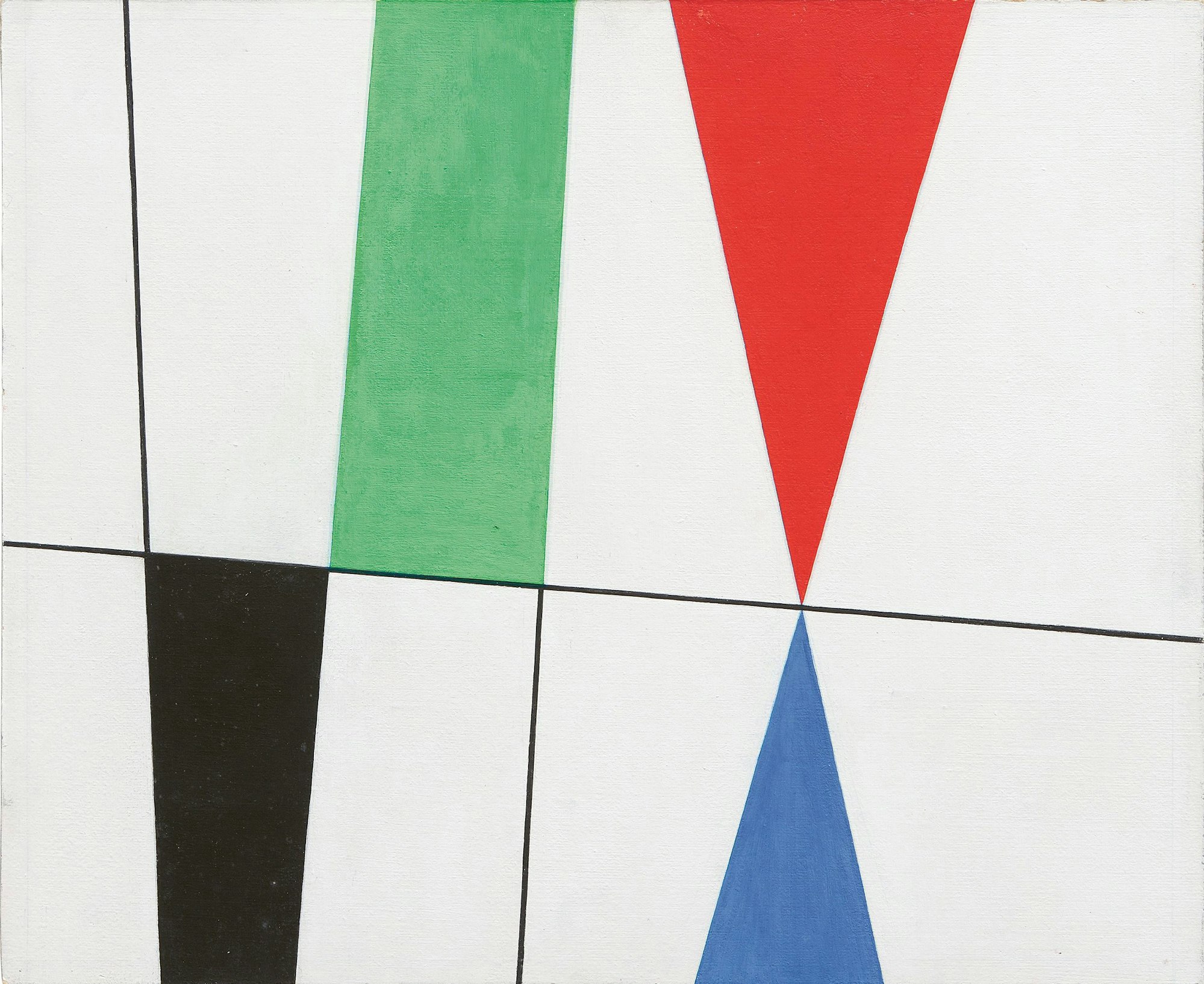 Farbige Vier- und Dreiecke auf weißer Fläche.