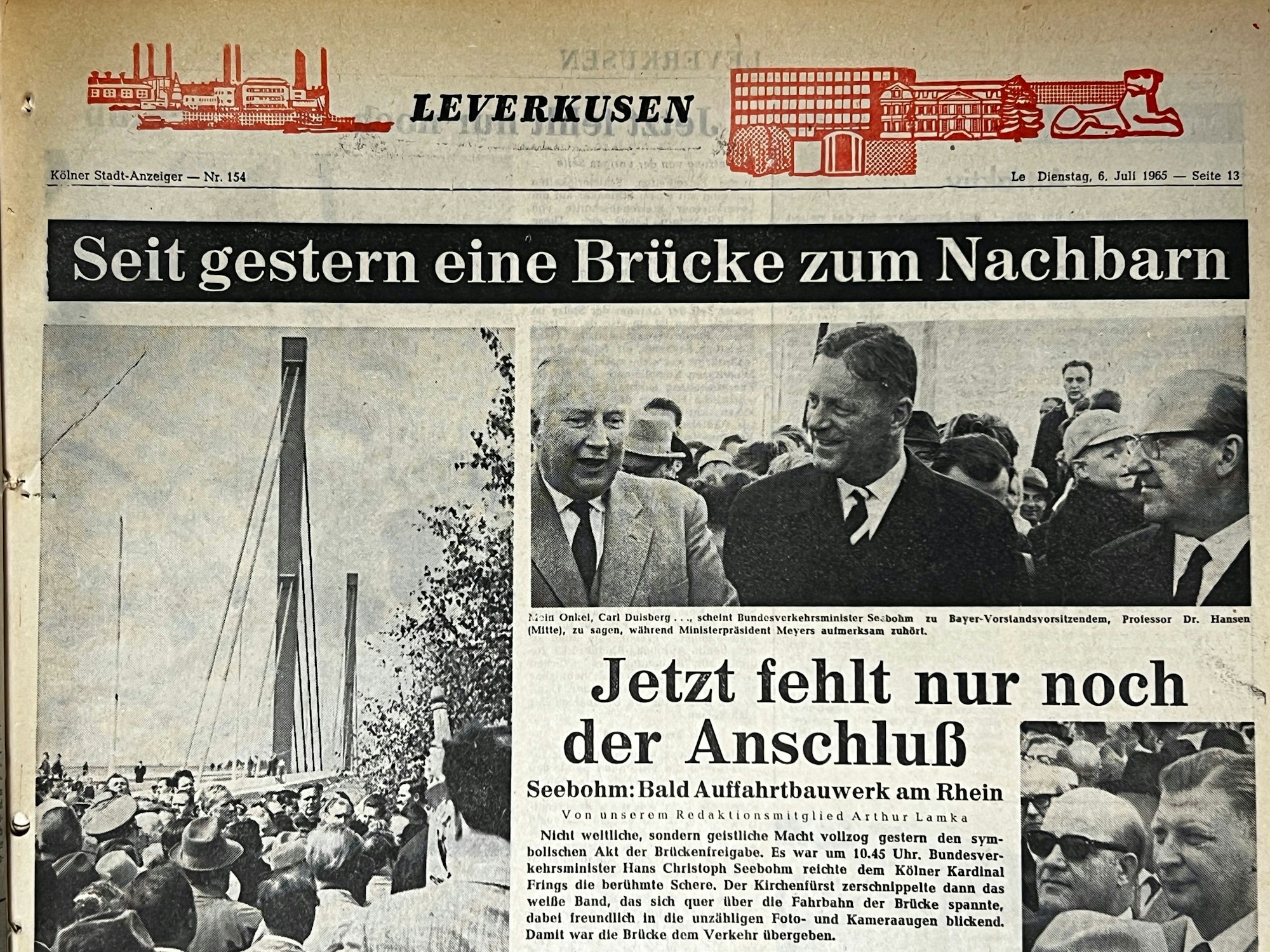 „Leverkusener Anzeiger“, der Titel zur Eröffnung der Brücke