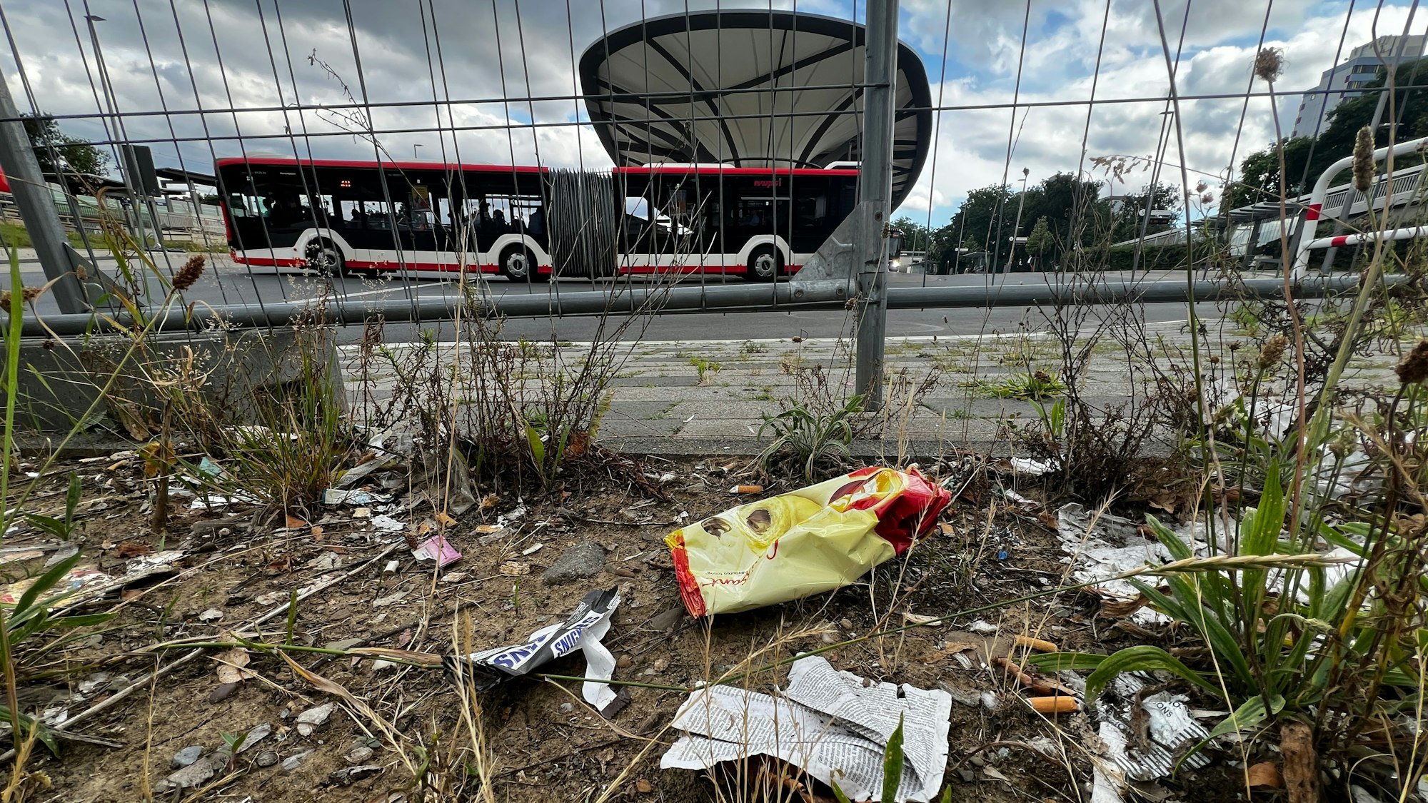 Müll rund um den Busbahnhof in Wiesdorf