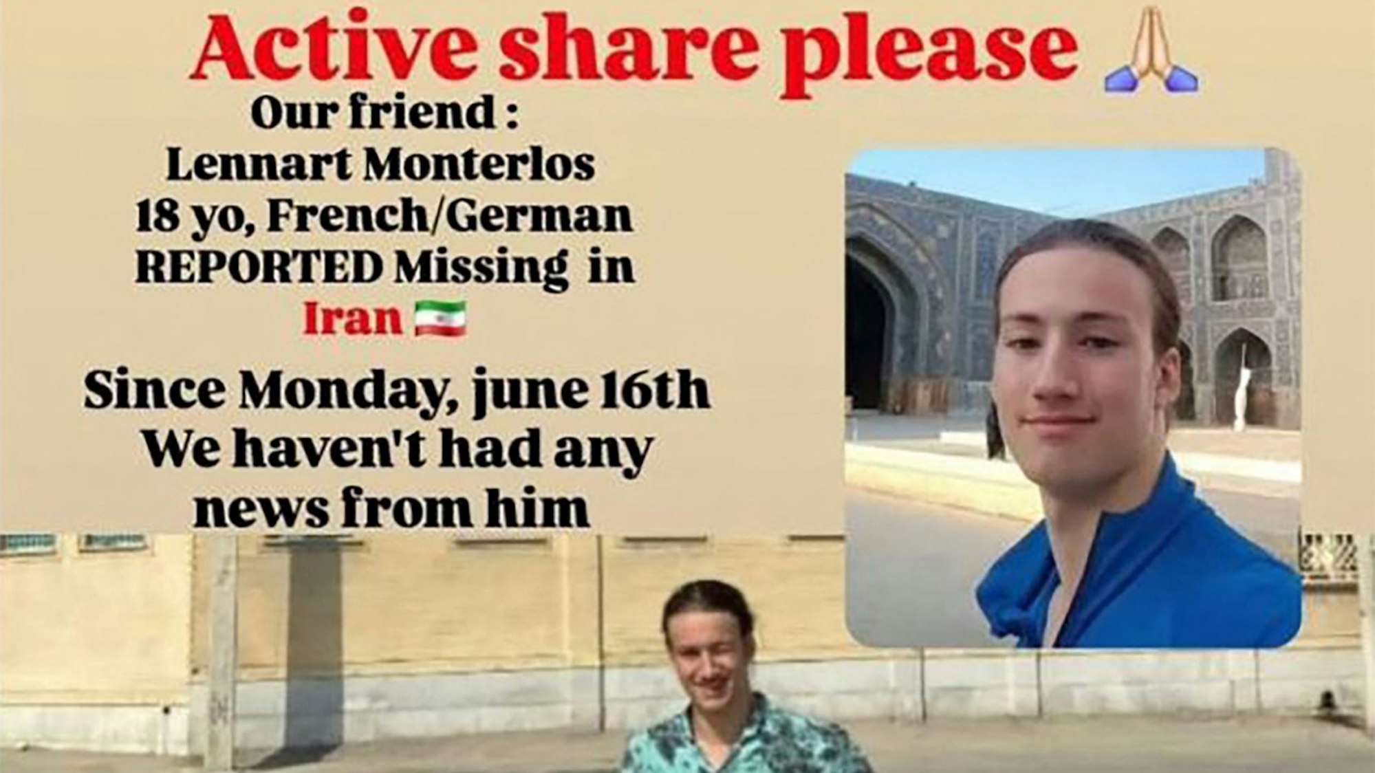 Screenshot vom Instagram-Aacount von Paula Ralph @thelongridec2c.2, die die Suche nach Lennart Monterlos geteilt hat.
