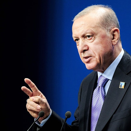 Der türkische Präsident Recep Tayyip Erdogan spricht auf einer Pressekonferenz nach dem NATO-Gipfel in The Hague im Juni. (Archivbild)