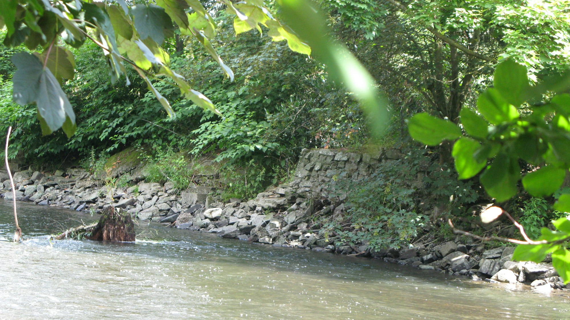 Blick über die Agger auf das heute mit Steinen befestigte Ufer.