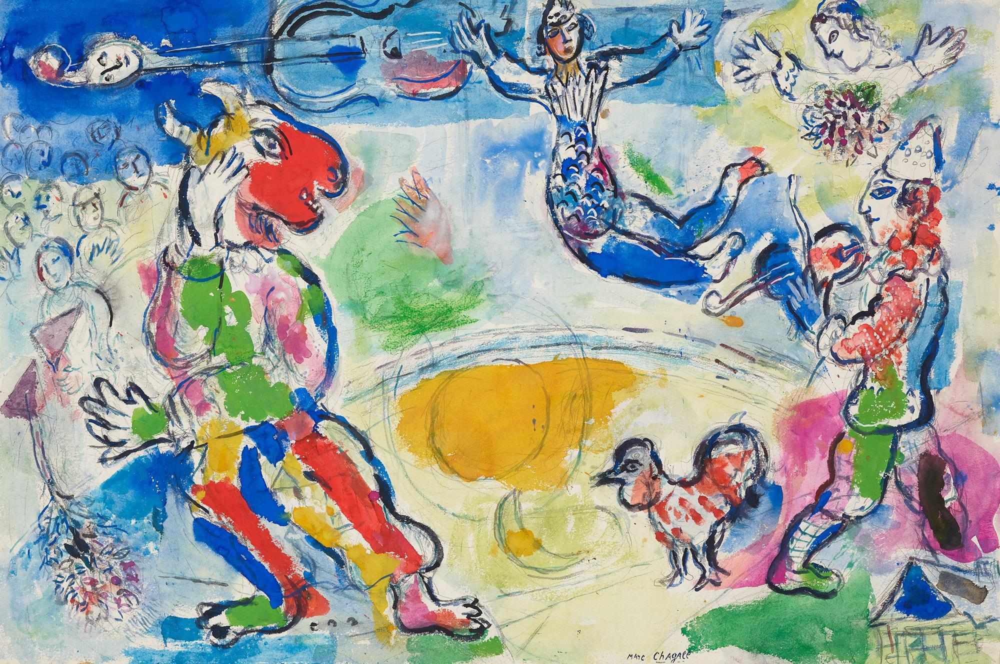 Marc Chagall, Der große Zirkus, 1970. Bleistift und Gouache, 68 x 101 cm. (Archivbild)
