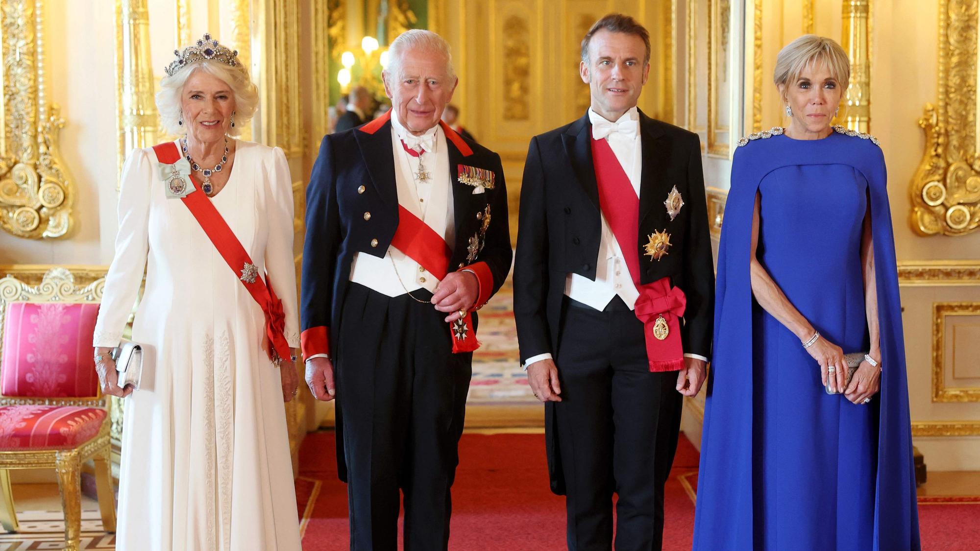 Königin Camilla und König Charles empfangen die Macrons im Juli 2025.