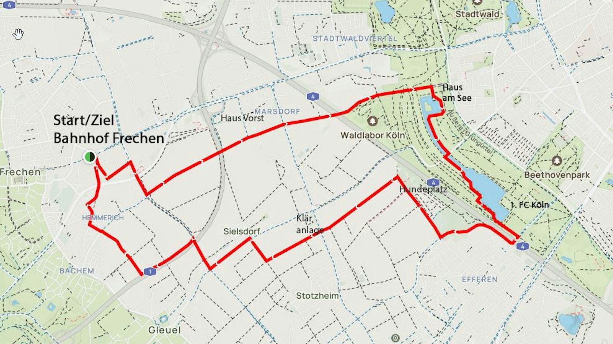 Auf dem Bild ist ein Stadtplan mit der markierten Route der Tour zu sehen.