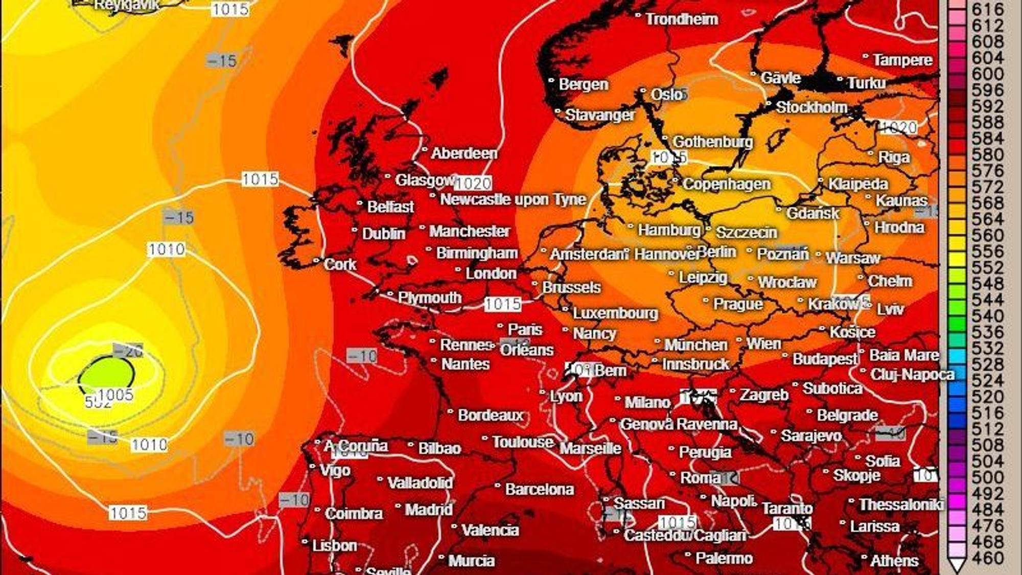 Eine Karte des Luftdrucks am 13.07.2025, 18:00 Uhr.