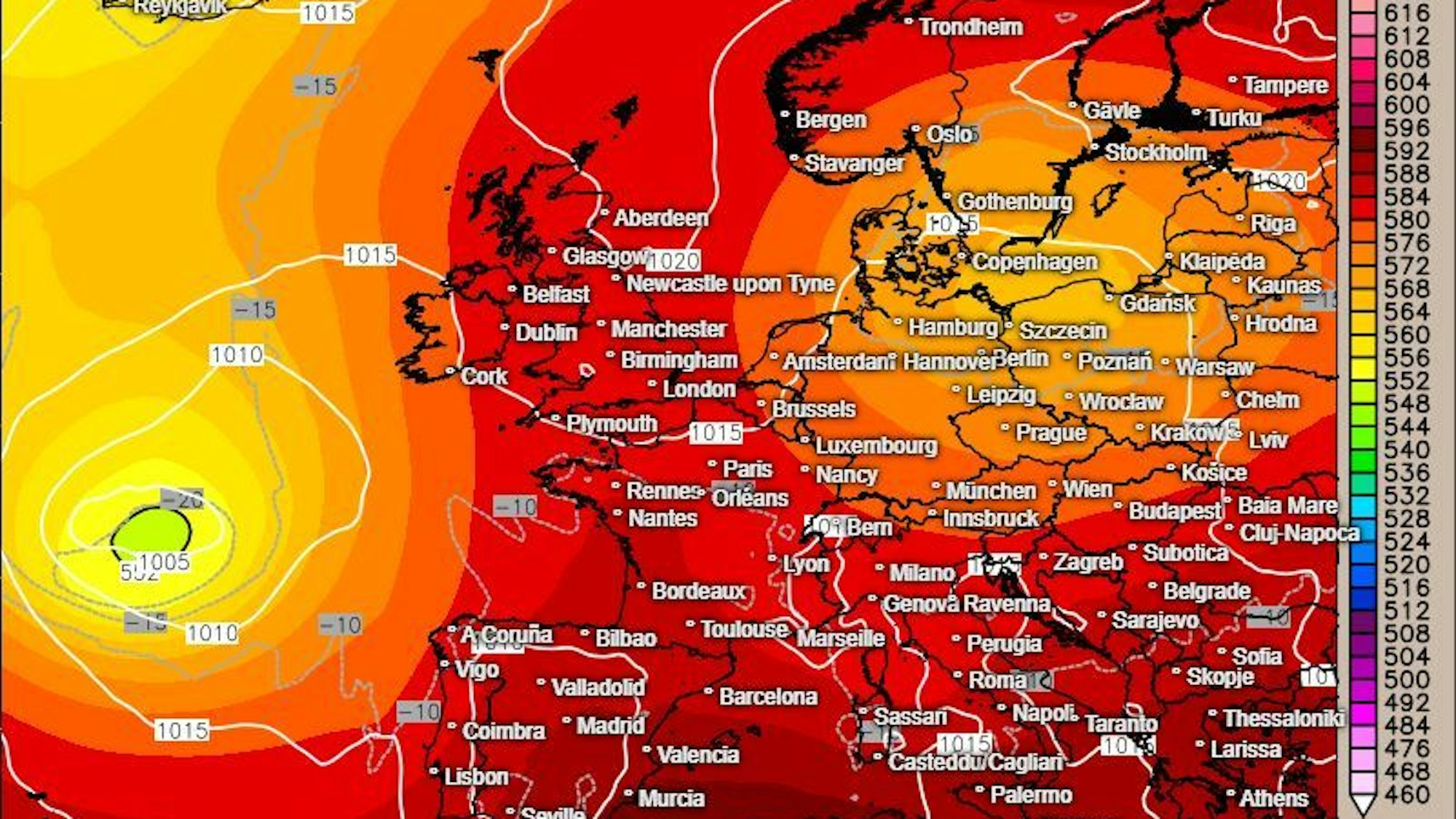 Eine Karte des Luftdrucks am 13.07.2025, 18:00 Uhr.