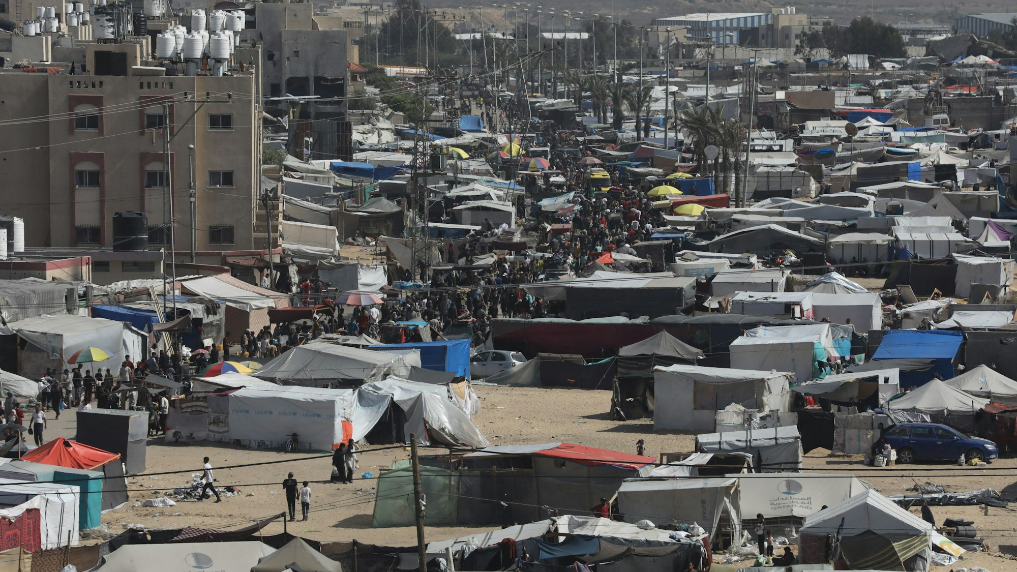 Ein Lager für vertriebene Palästinenser in der Nähe der Grenze zu Ägypten.