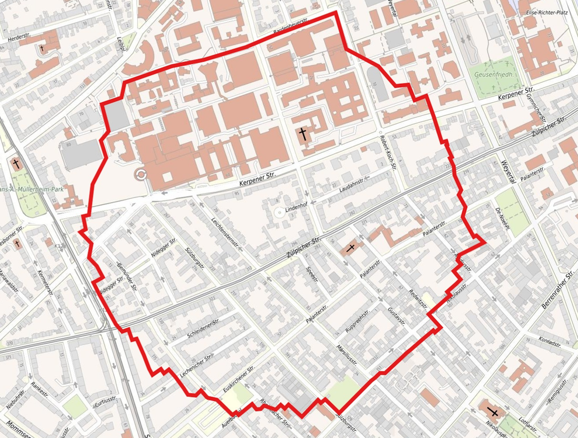 Screenshot Evakuierungsgebiet Stadt Köln Bombe in Lindenthal