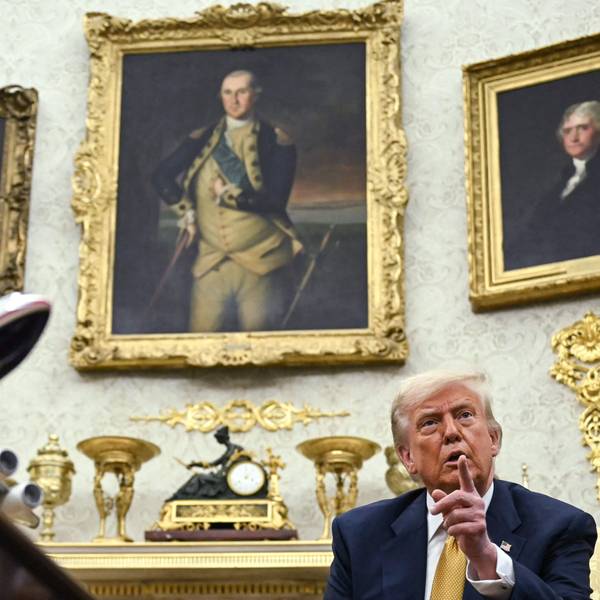 US President Donald Trump speaks during a meeting with Bahraini Crown Prince Salman bin Hamad al-Khalifa in the Oval Office of the White House in Washington, DC, on July 16, 2025. (Photo by ANDREW CABALLERO-REYNOLDS / AFP)
