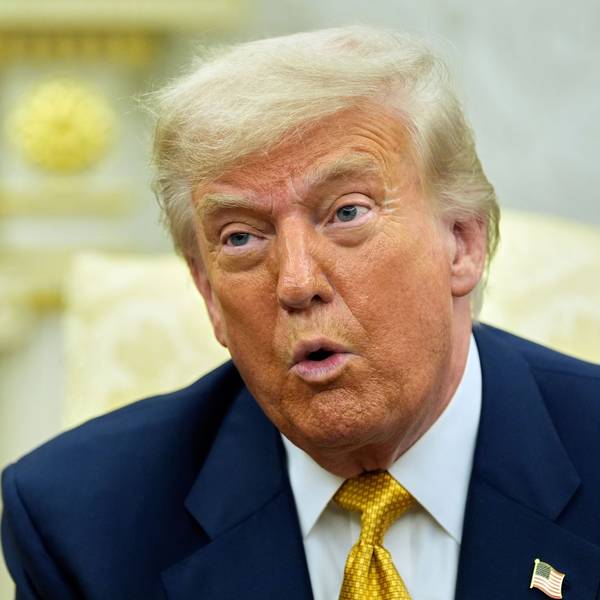 16.07.2025, USA, Washington: US-Präsident Donald Trump spricht während eines Treffens mit dem bahrainischen Kronprinzen Salman bin Hamad Al Khalifa im Oval Office des Weißen Hauses. Foto: Alex Brandon/AP/dpa +++ dpa-Bildfunk +++