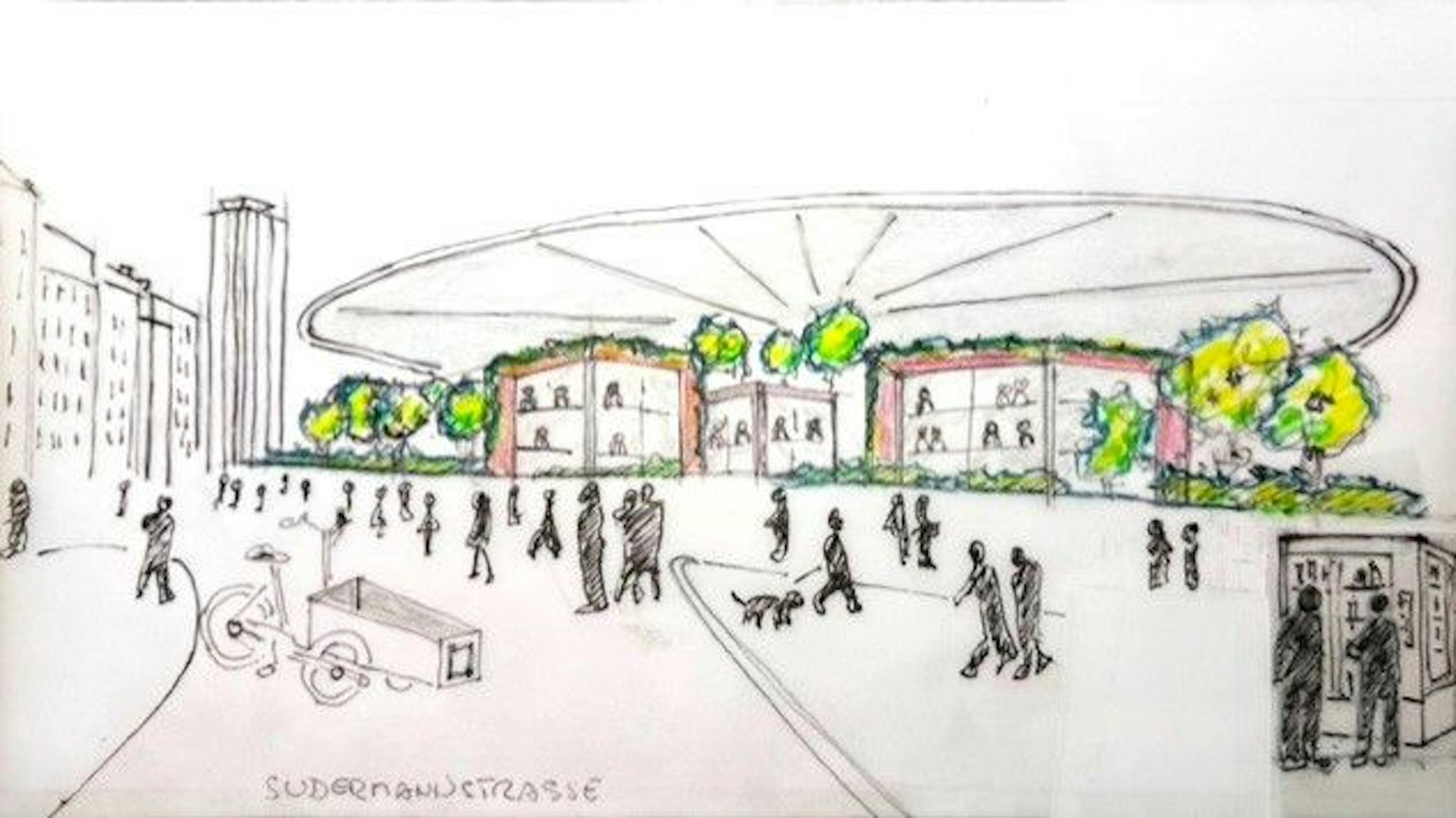 Offene Pavillions voller Bücher, eine Bibliothek die 24x7 an 365 Tagen geöffnet sein soll, das ist die Vision des Kölner Stadtplaners Greve für den Ebertplatz.