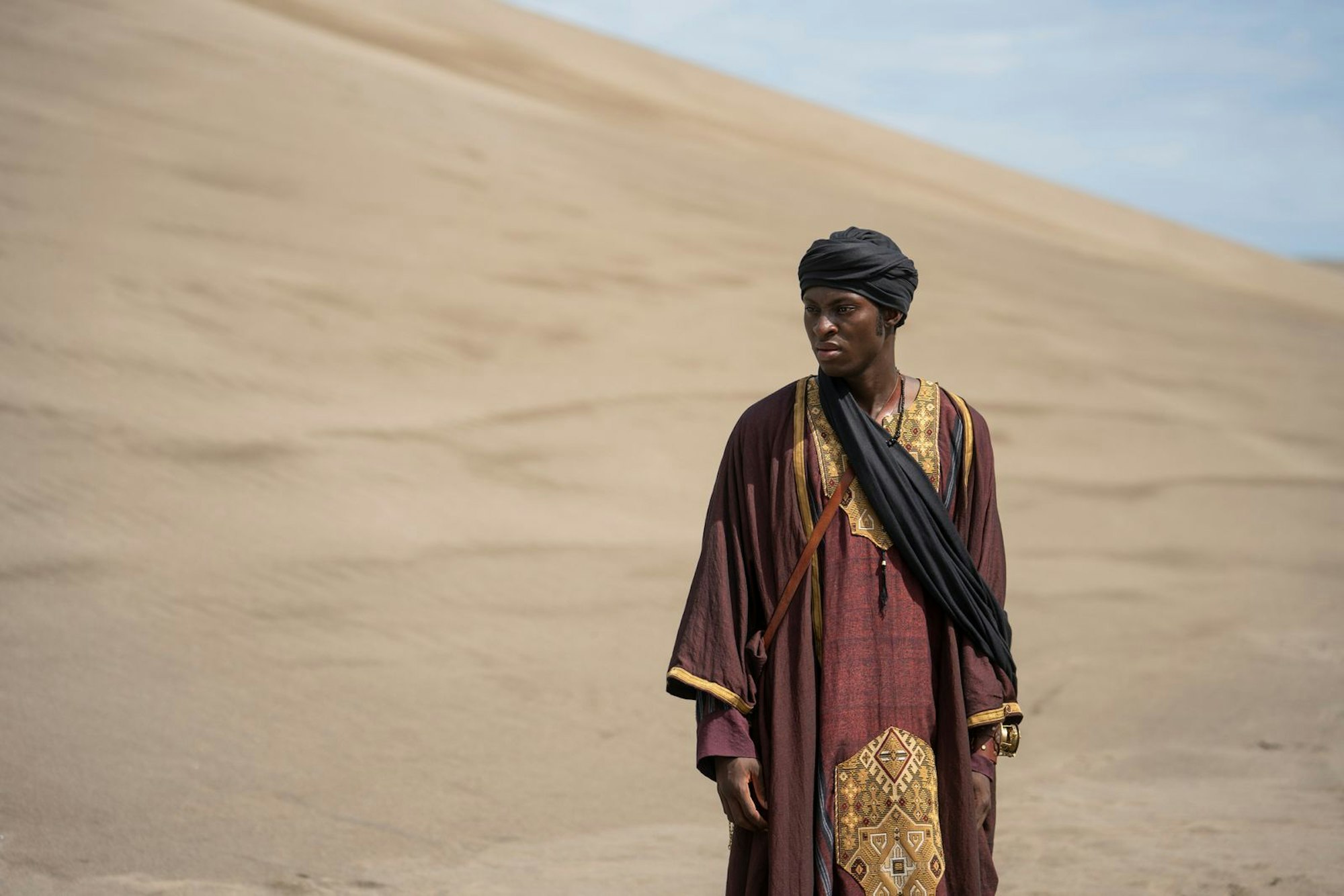 Globales Abenteuer, Coming of Age und schwarze Selbstermächtigung: George Washington Black (Ernest Kingsley Junior) sucht in der Wüste nach Spuren und Erkenntnissen. (Bild: Disney/Chris Reardon)