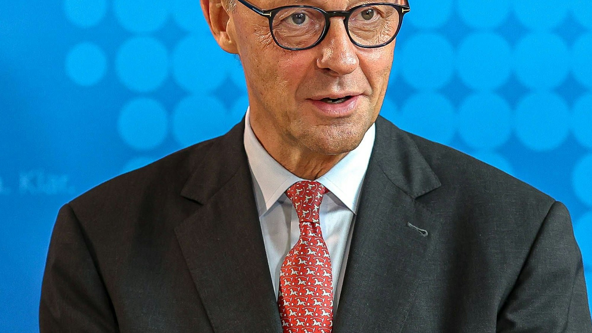 Bundeskanzler Merz trägt bei seinem Antrittsbesuch in Niedersachsen am 22. Juli eine Krawatte mit Tiermotiven.