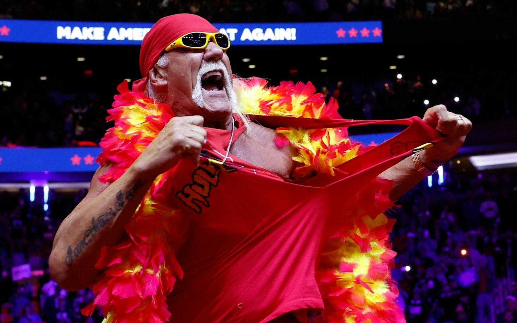 Hulk Hogan führte die WWE ab den 80er-Jahren zu weltweiter Bekanntheit, produzierte in späten Jahren aber auch immer wieder Negativschlagzeilen. (Bild: 2024 Getty Images/Anna Moneymaker)