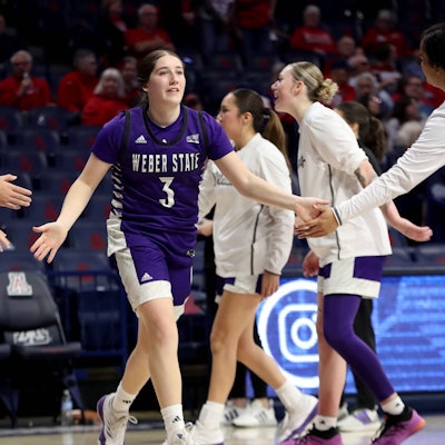 TUCSON, AZ - DECEMBER 16: Weber State Wildcats guard Kendra Parra 3 is introduced as a started prior to a basketball game between the Weber State Wildcats and the Arizona Wildcats on December 16, 2024, at McKale Center in Tucson, AZ. Photo by Christopher Hook/Icon Sportswire COLLEGE BASKETBALL: DEC 16 Women s - Weber State at Arizona EDITORIAL USE ONLY Icon24121632