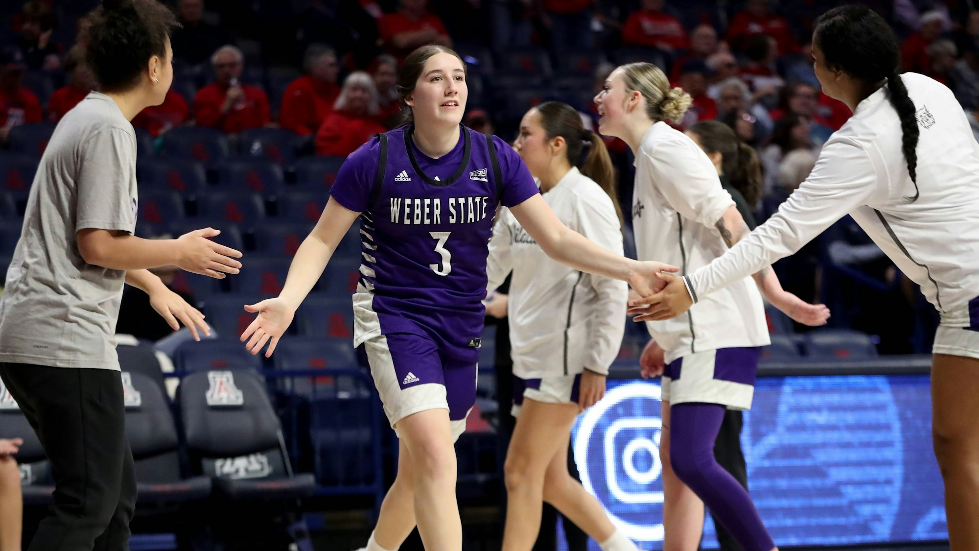 TUCSON, AZ - DECEMBER 16: Weber State Wildcats guard Kendra Parra 3 is introduced as a started prior to a basketball game between the Weber State Wildcats and the Arizona Wildcats on December 16, 2024, at McKale Center in Tucson, AZ. Photo by Christopher Hook/Icon Sportswire COLLEGE BASKETBALL: DEC 16 Women s - Weber State at Arizona EDITORIAL USE ONLY Icon24121632