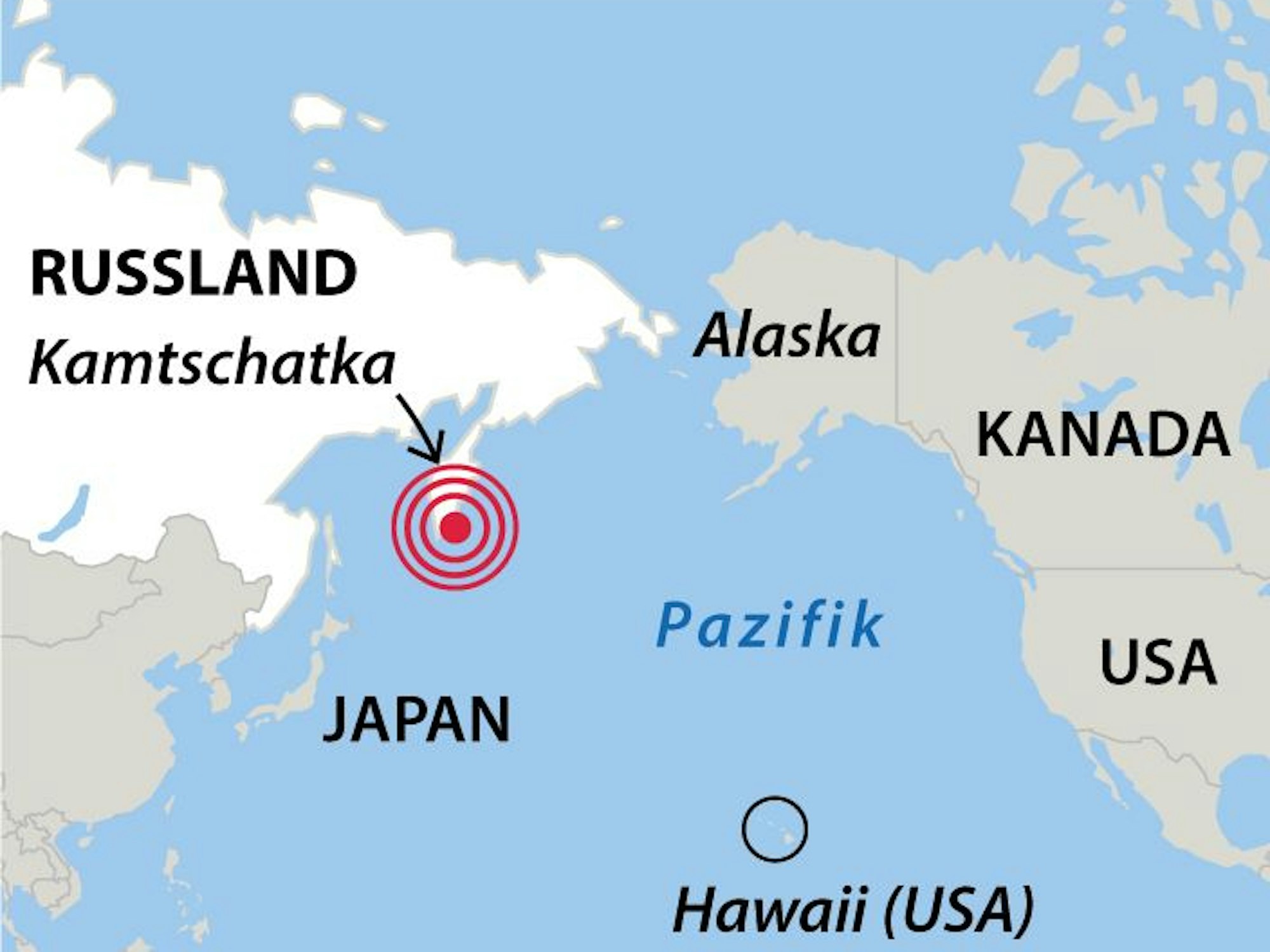 Lokalisation des Erdbebens vor der Halbinsel Kamtschatka