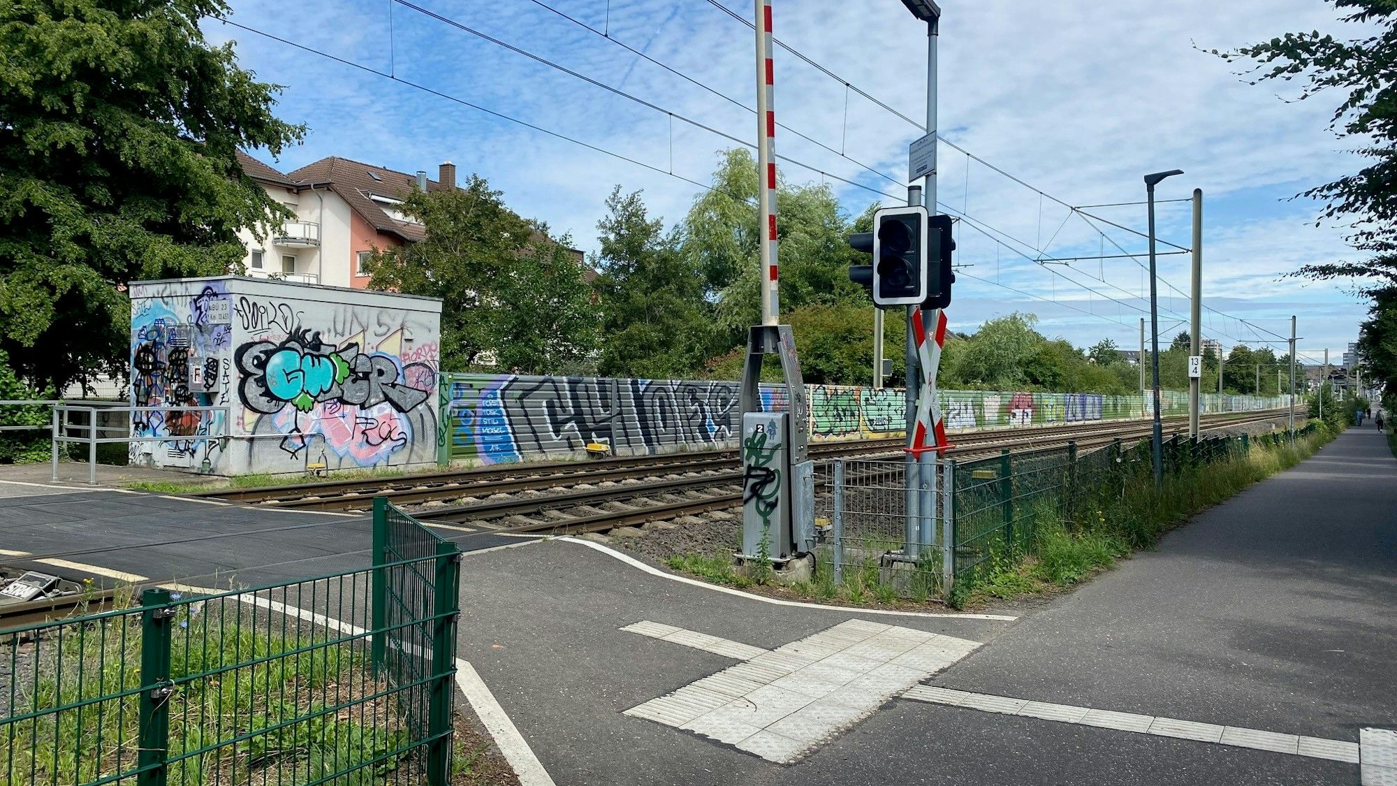Zu sehen ist ein Bahnübergang.