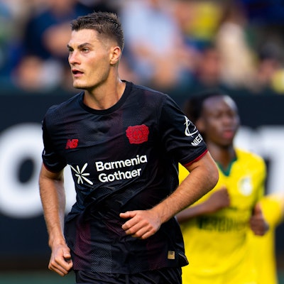 2025-08-01 Fortuna Sittard v Bayer 04 Leverkusen - Pre-Season Friendly SITTARD, NETHERLANDS - AUGUST 1: Patrik Schick of Bayer 04 Leverkusen looks on during the Pre-Season Friendly match between Fortuna Sittard and Bayer 04 Leverkusen at Fortuna Sittard Stadion on August 1, 2025 in Sittard, Netherlands. Sittard Fortuna Sittard Stadion Netherlands Content not available for redistribution in The Netherlands directly or indirectly through any third parties. Copyright: xJorisxVerwijstx