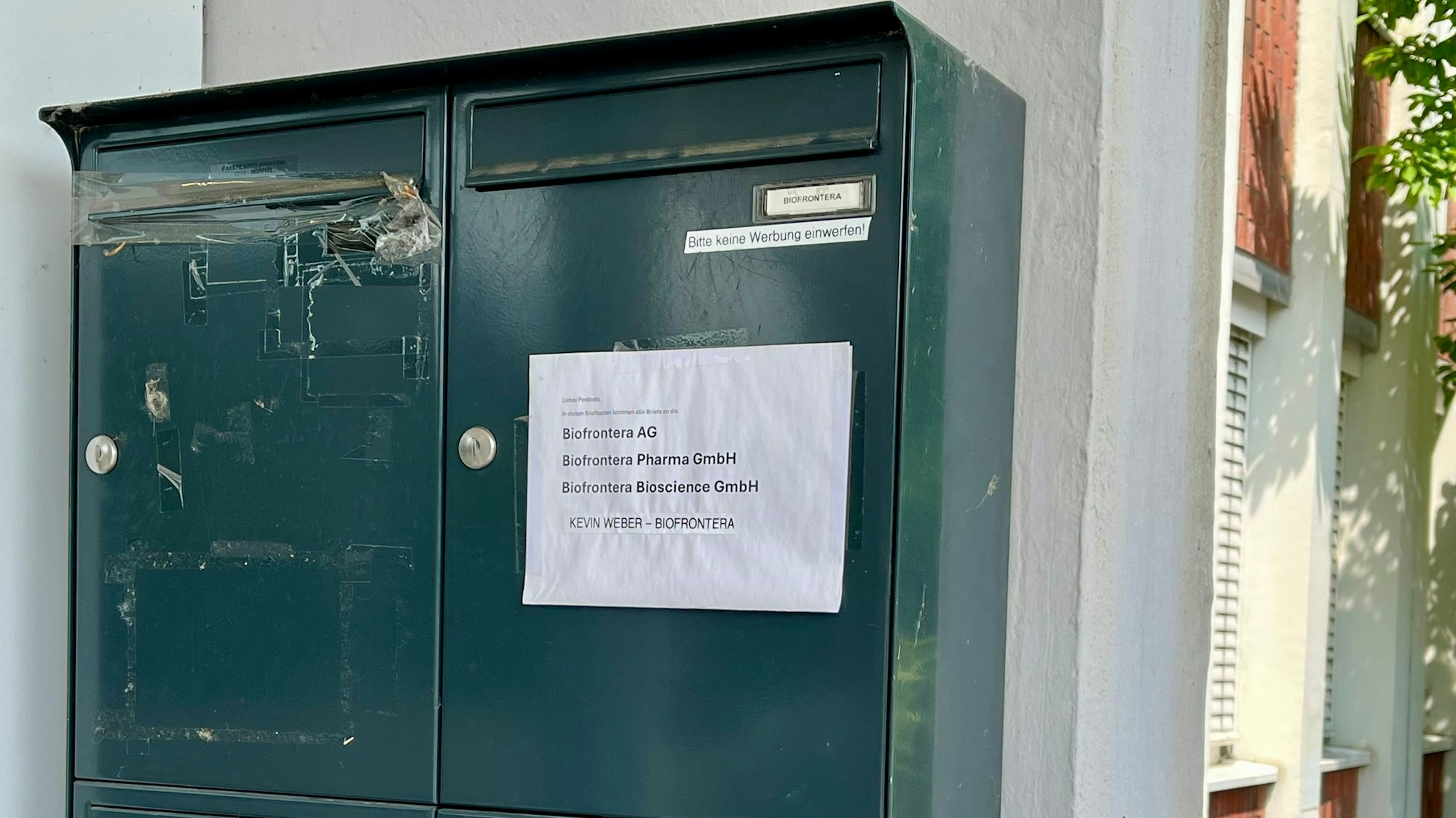 Briefkästen am Firmensitz von Biofrontera in der ehemaligen Wuppermann-Zentrale am Hemmelrather Weg