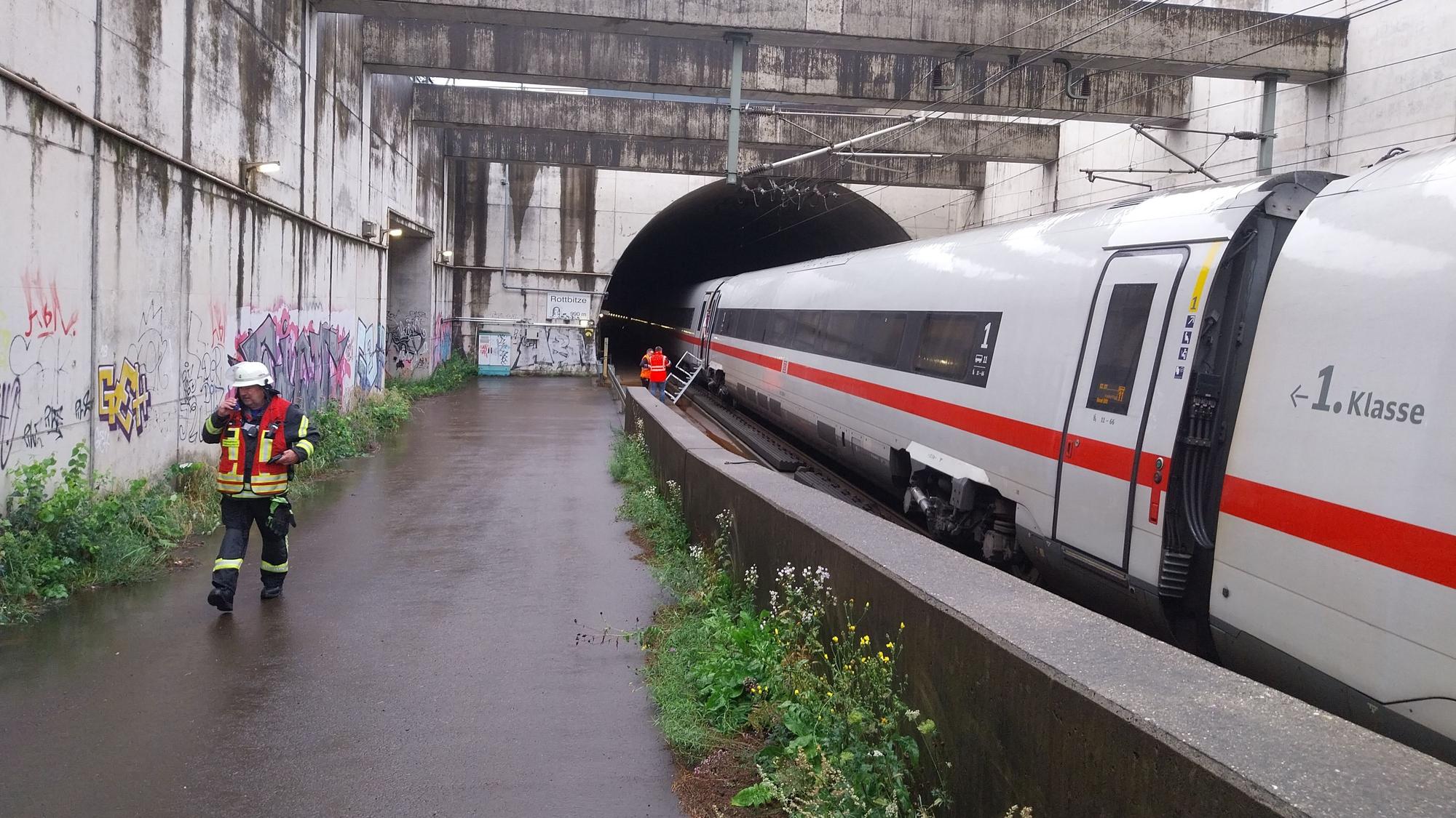 In Höhe des Rottbitzer Tunnels in Bad Honnef musste ein ICE halten. Es hatte einen Unfall mit einem Reh gegeben.