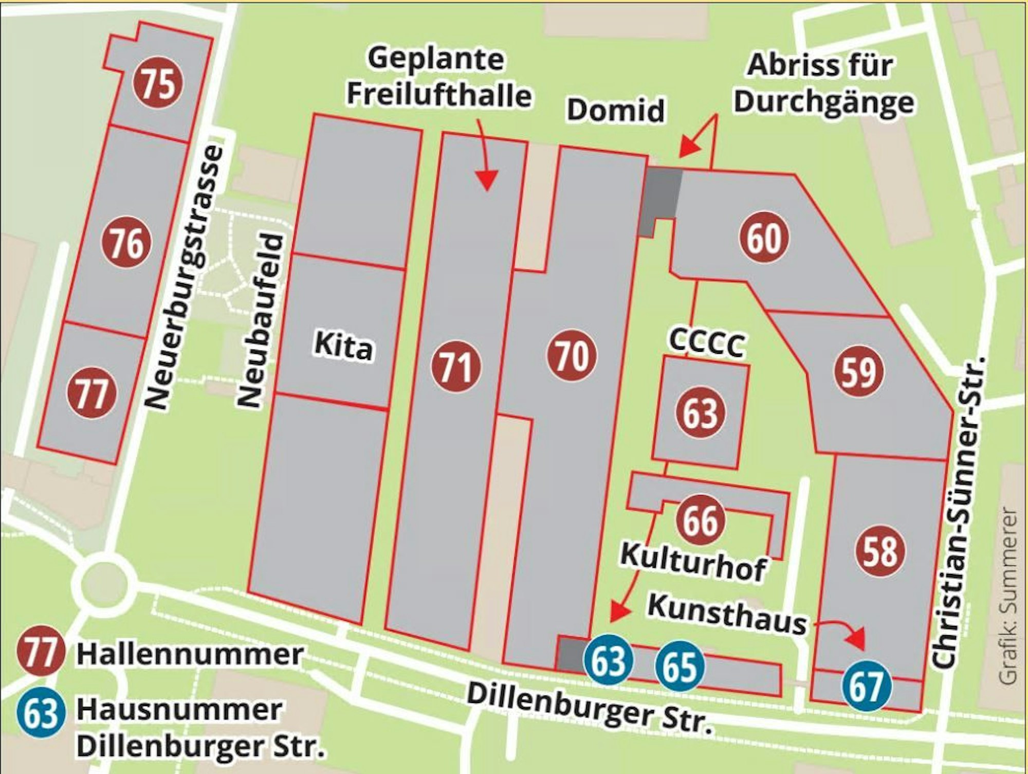 Die Hallen Kalk im Überblick.