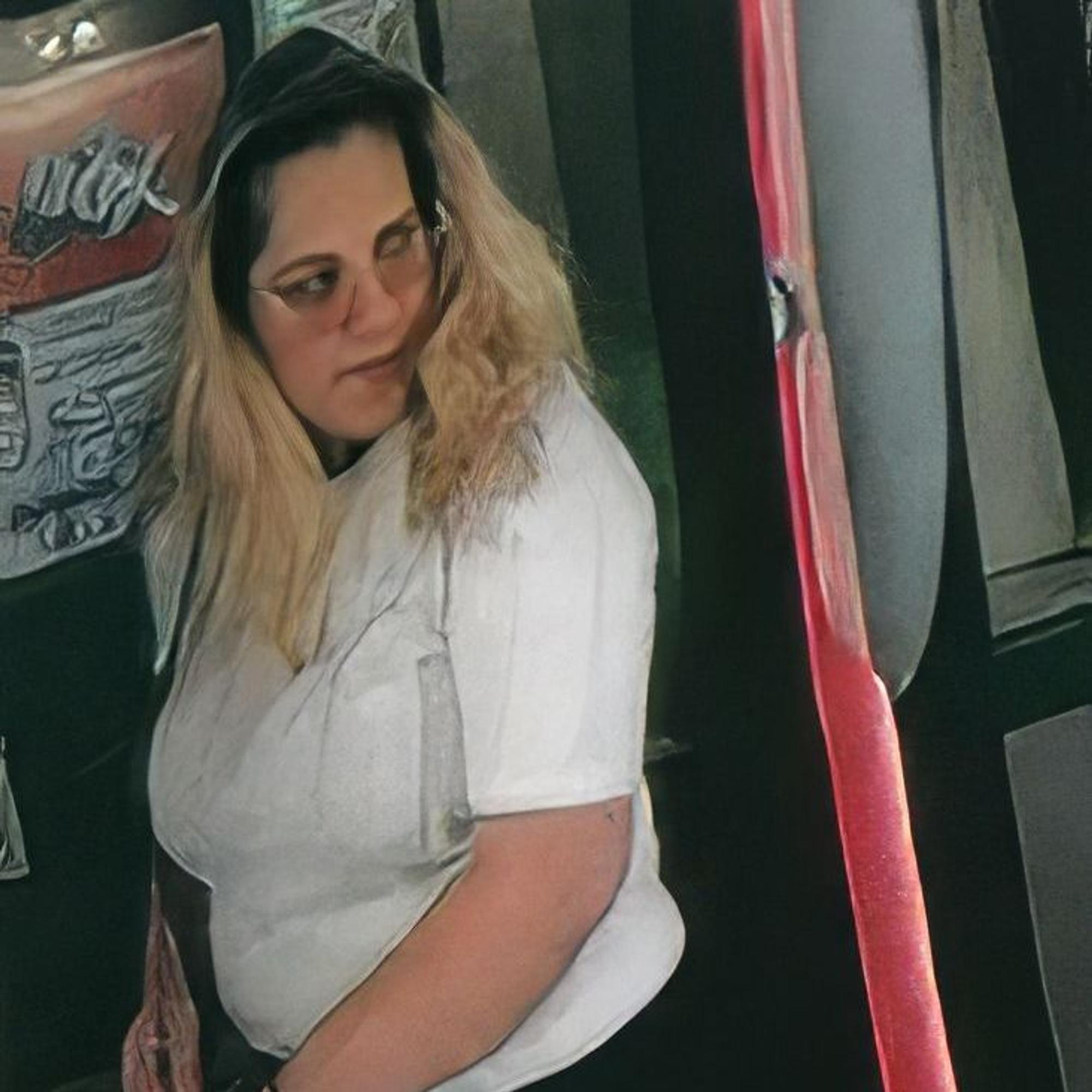 Die Tatverdächtige trägt eine weiße Bluse.