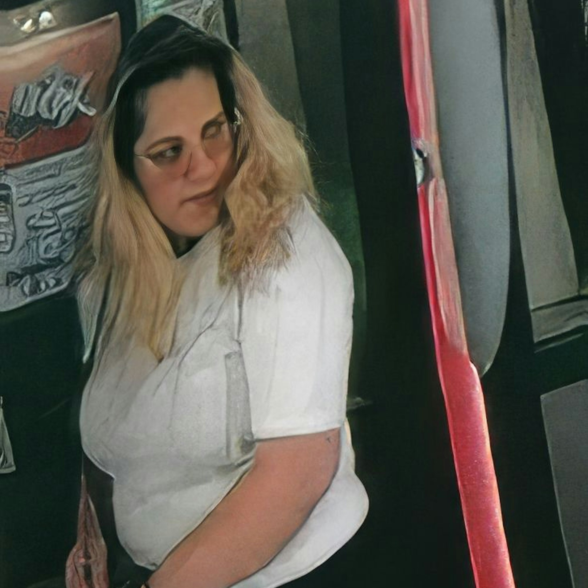 Die Tatverdächtige trägt eine weiße Bluse.