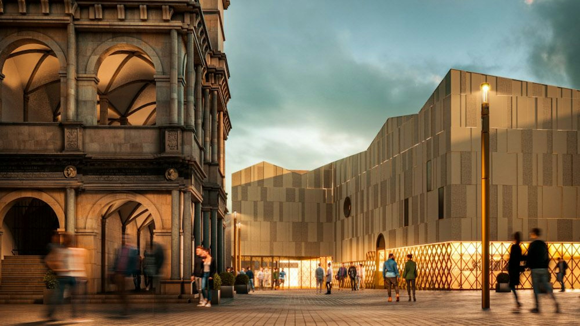 Links das Historische Rathaus, rechts das neue Museum.